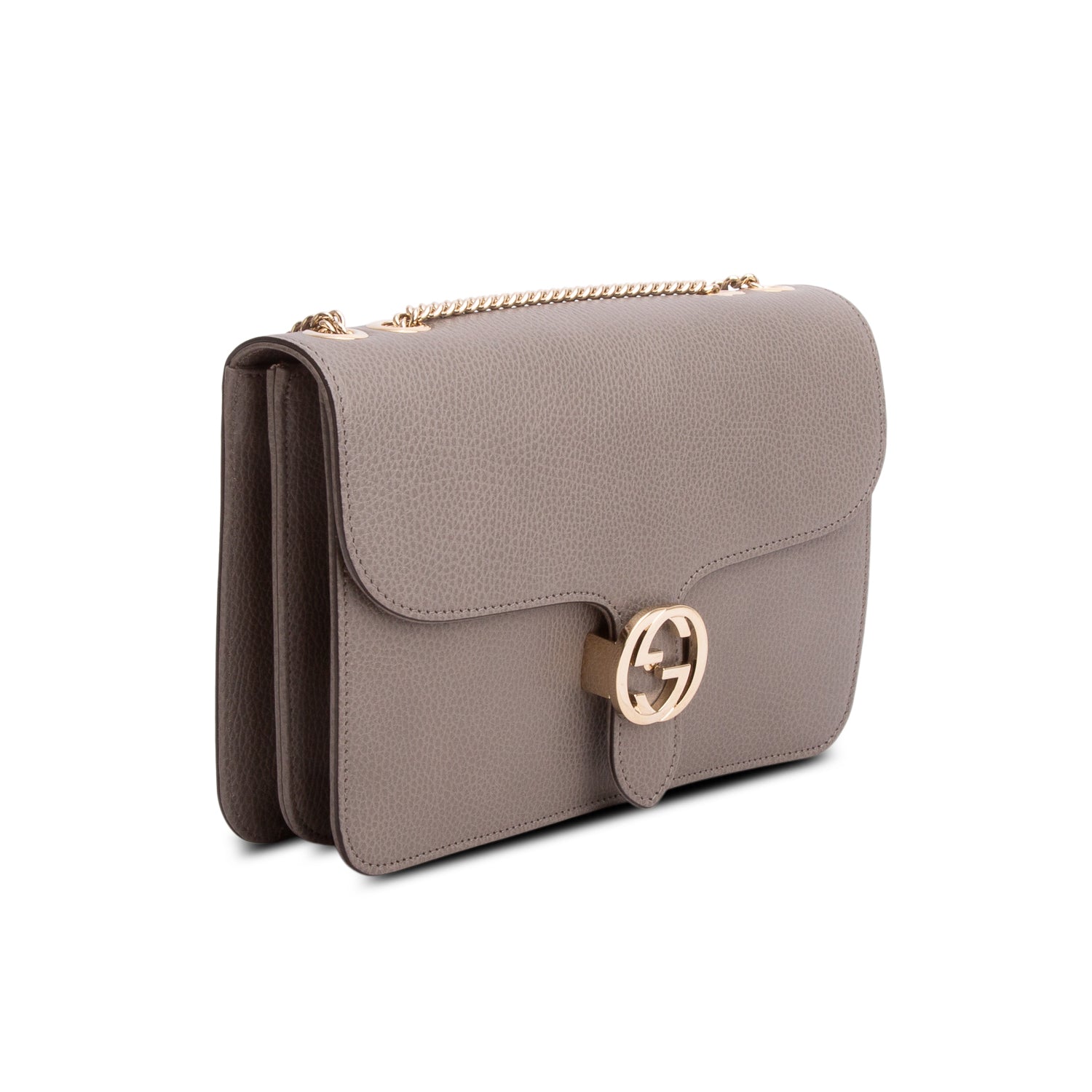 Gucci Grey Calfskin Leather Medium Dollar Interlocking GG Shoulder Bag w/ Box