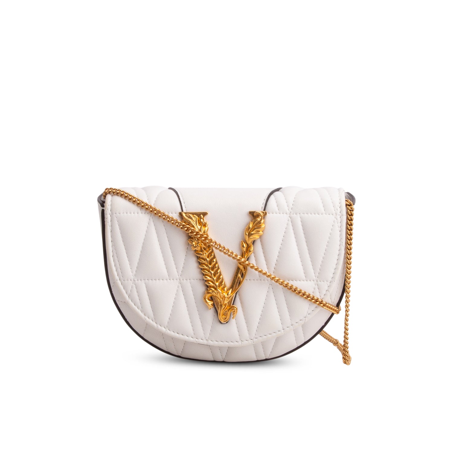 Versace White Quilted Nappa Leather Virtus Belt Bag w/ Straps
