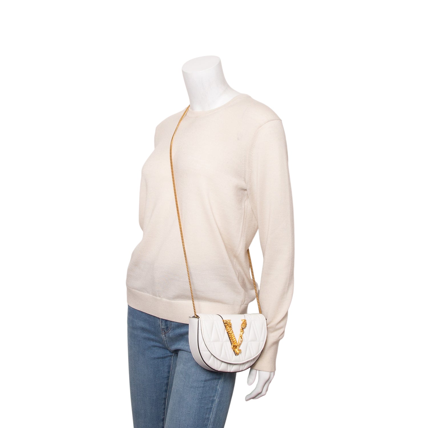 Versace White Quilted Nappa Leather Virtus Belt Bag w/ Straps