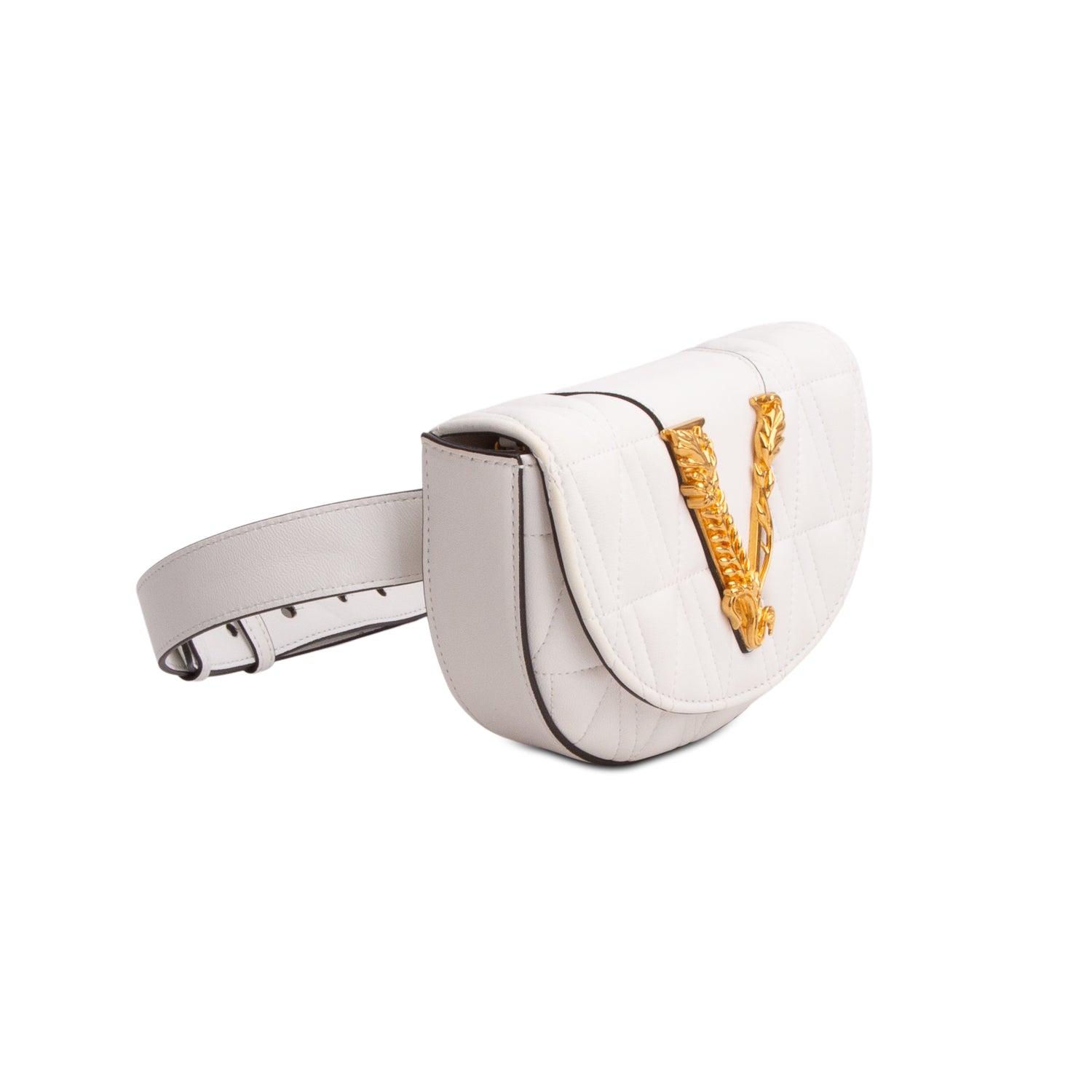 Versace White Quilted Nappa Leather Virtus Belt Bag w/ Straps