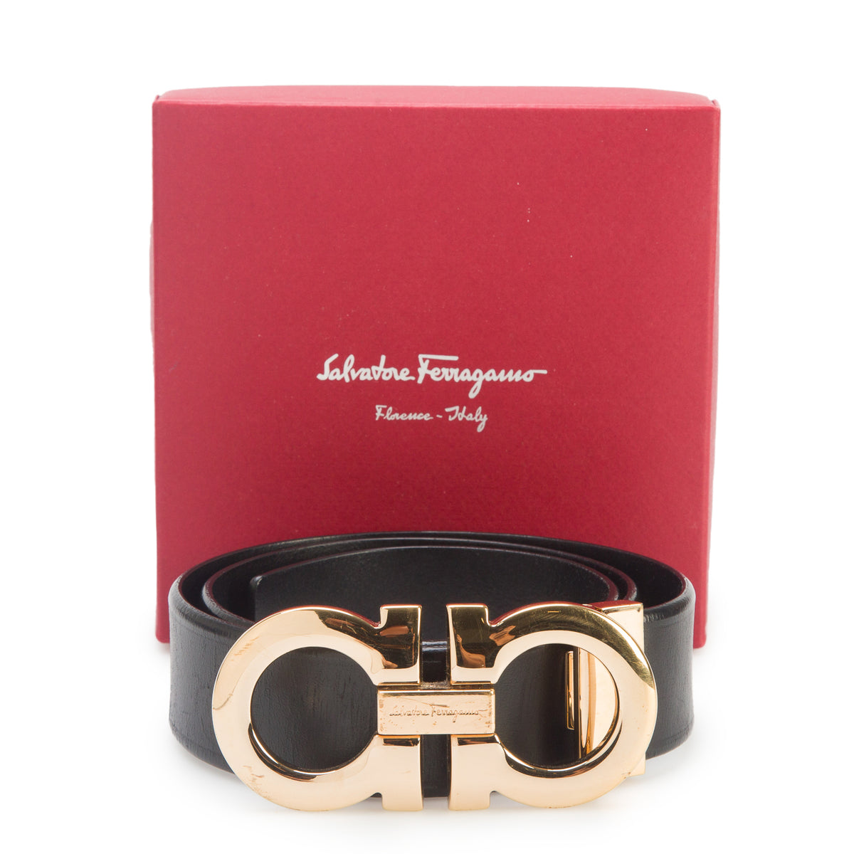 Ferragamo Black Leather Wide Adjustable Gancini Belt w/ Box