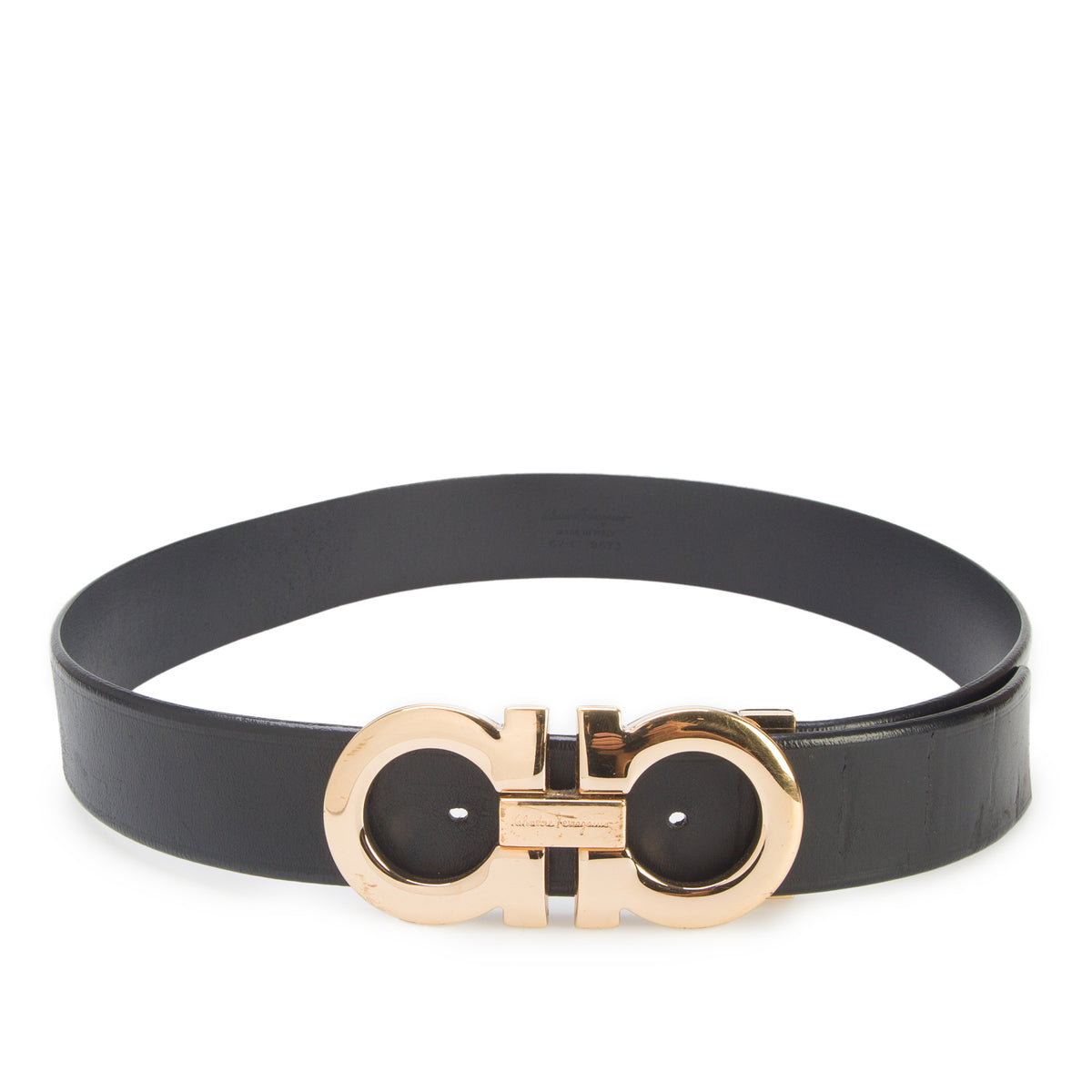 Ferragamo Black Leather Wide Adjustable Gancini Belt w/ Box