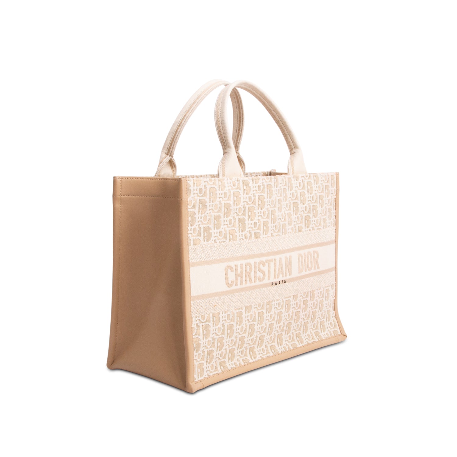 Christian Dior 2024 Neutral Oblique Embroidery Medium Book Tote w/ Strap