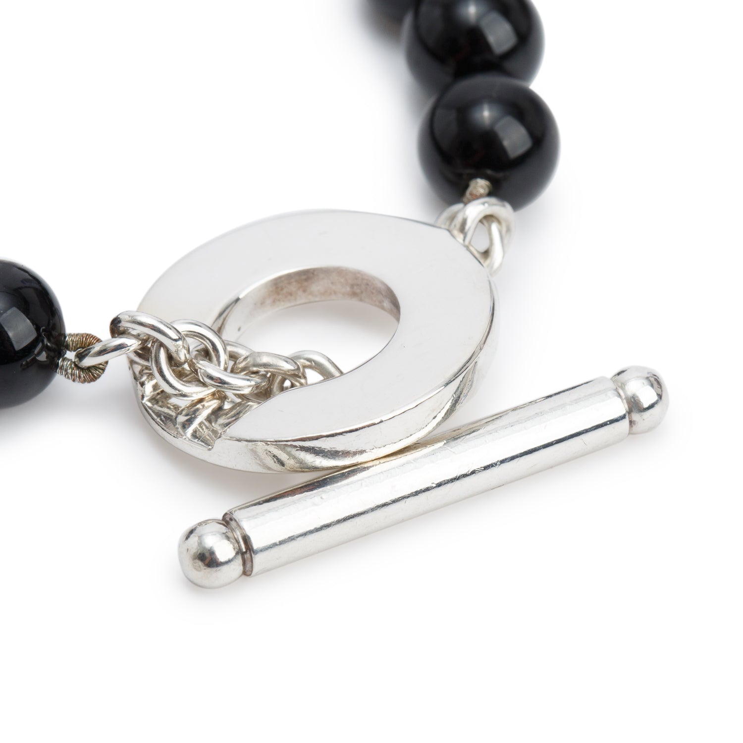 Tiffany & Co. Sterling Silver Black Onyx Bead Toggle Bracelet