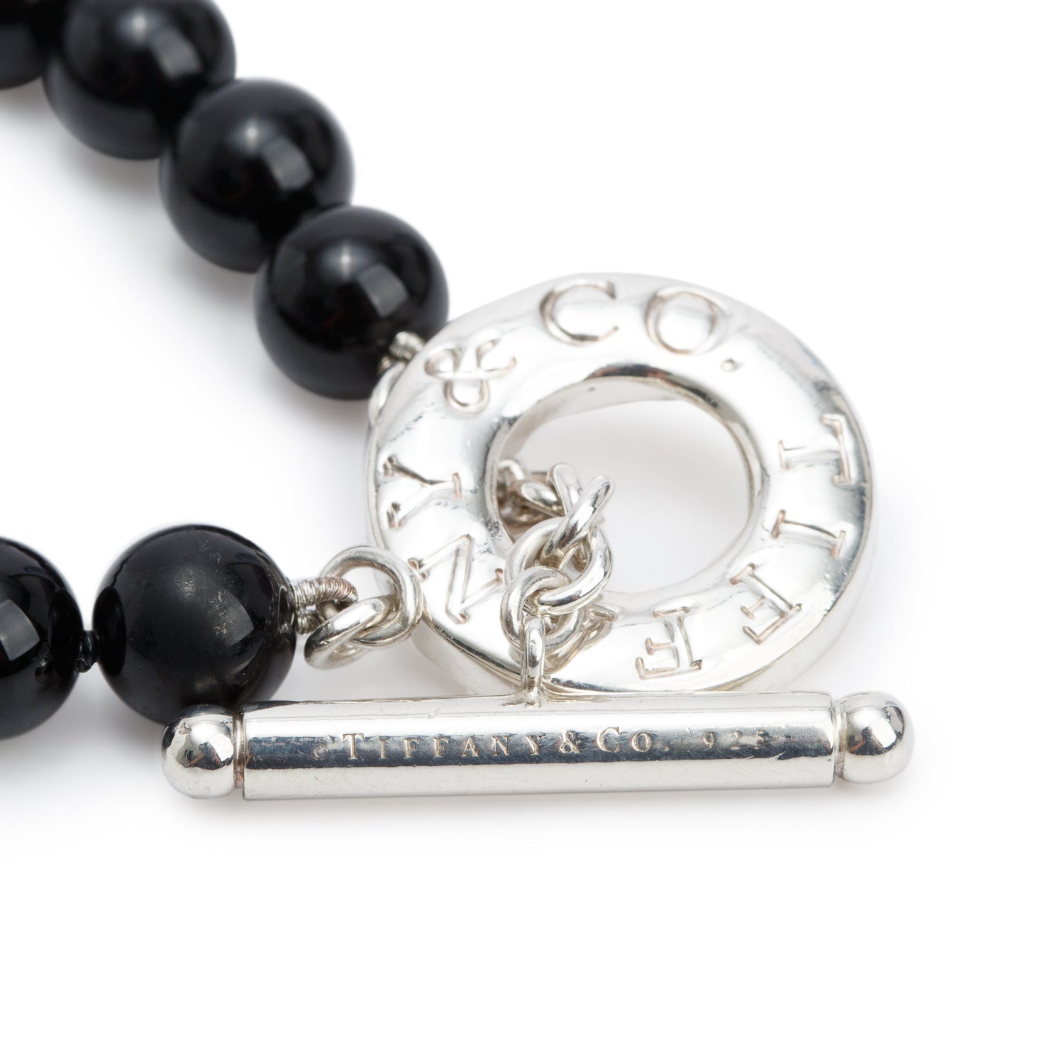 Tiffany & Co. Sterling Silver Black Onyx Bead Toggle Bracelet