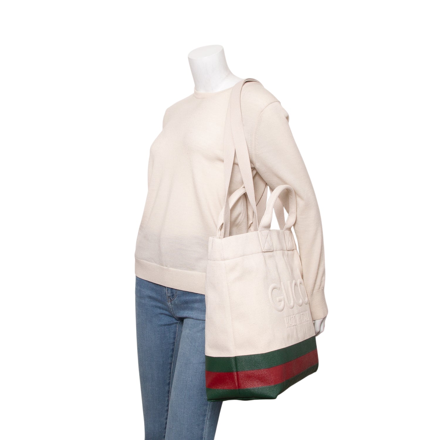 Gucci Neutral Canvas Web Embossed Logo Large Tote