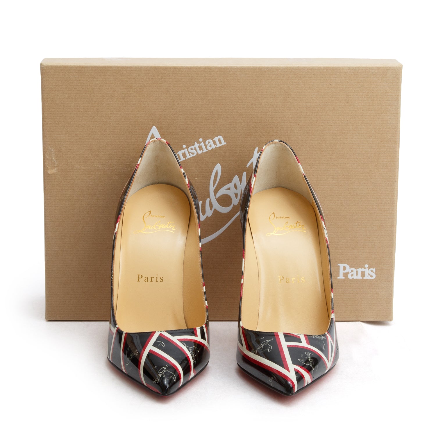 Christian Louboutin Black Printed Patent Leather Kabettes 100 Pumps, Size 36 w/ Box