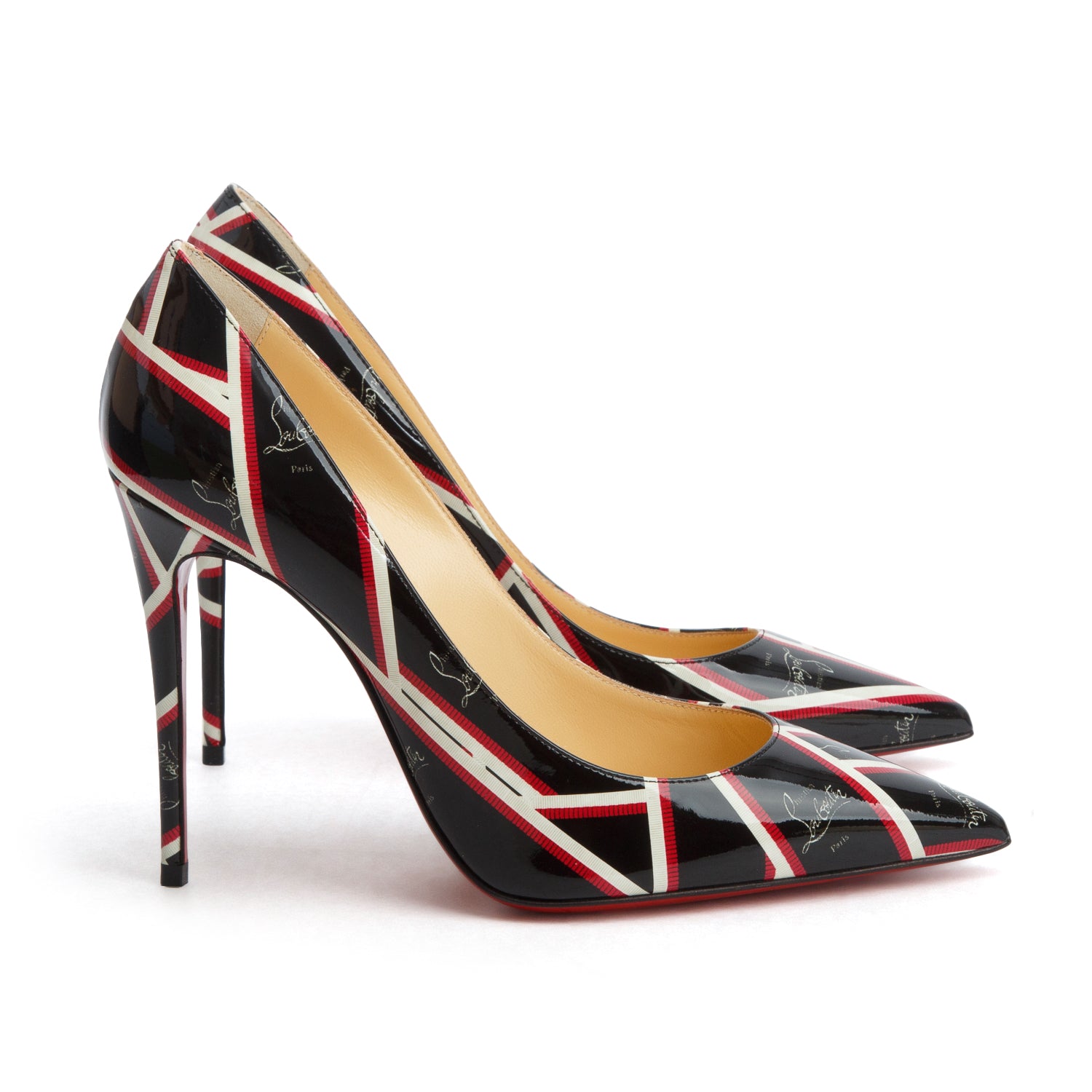 Christian Louboutin Black Printed Patent Leather Kabettes 100 Pumps, Size 36 w/ Box