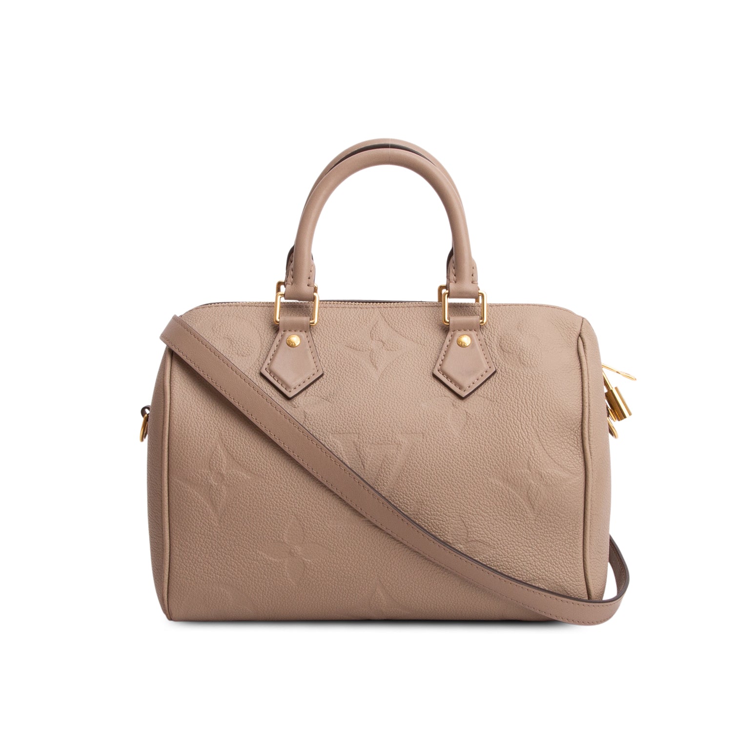 Louis Vuitton Turtledove Monogram Empreinte Leather Speedy Bandouliere 25 w/ Strap, Box & Receipt