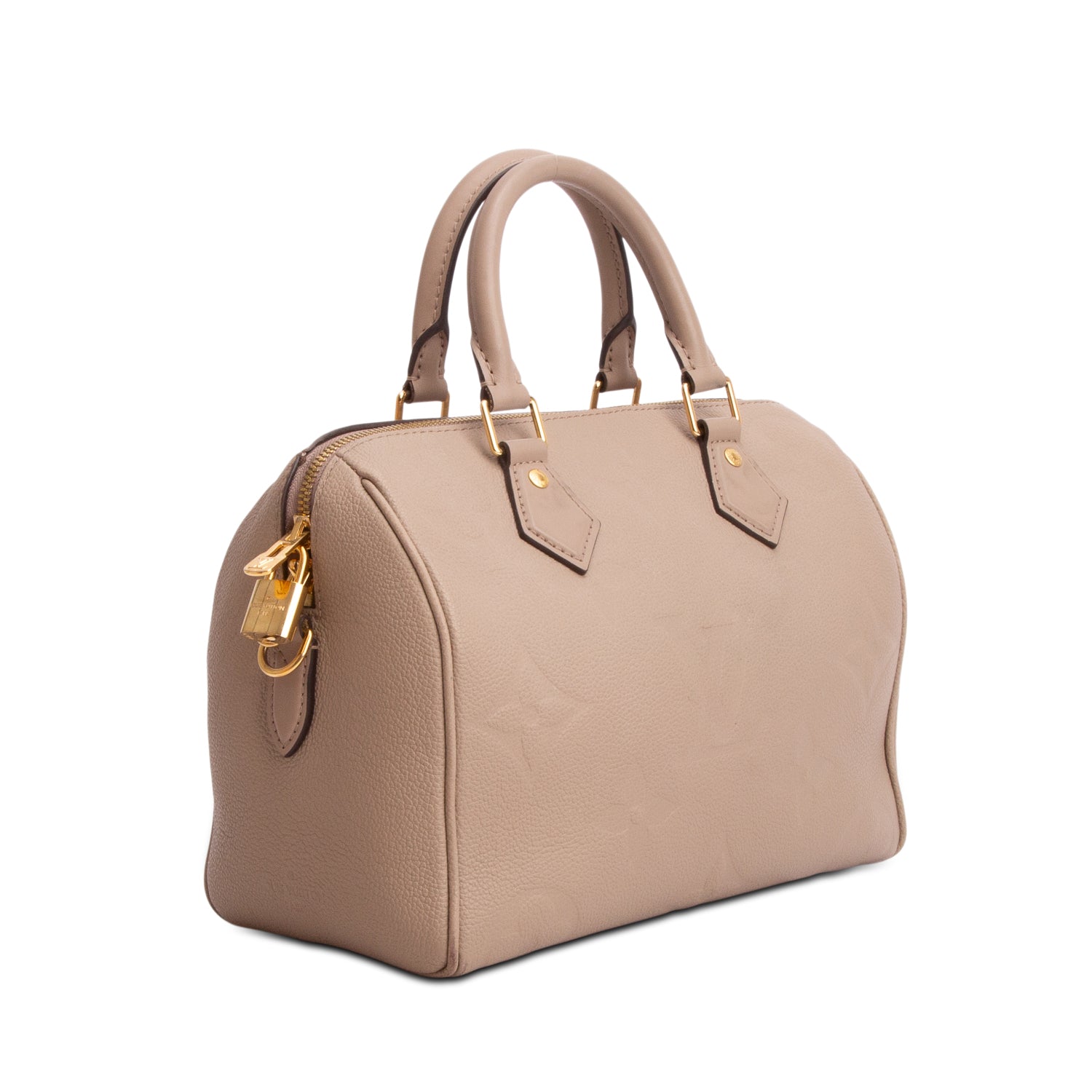 Louis Vuitton Turtledove Monogram Empreinte Leather Speedy Bandouliere 25 w/ Strap, Box & Receipt