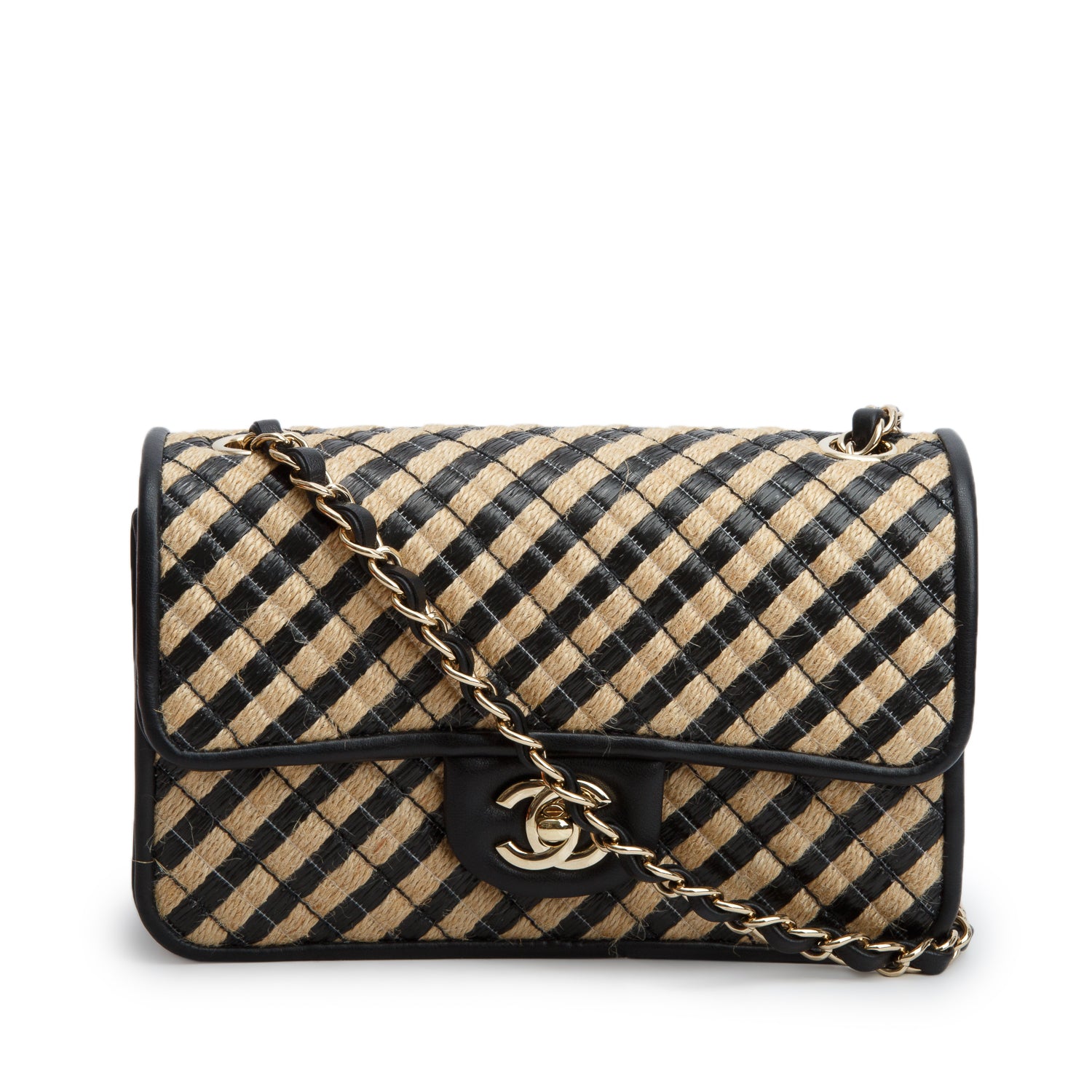 Chanel Neutral Black Quilted Urban Jungle Raffia Mini Rectangular Flap Bag w/ Box