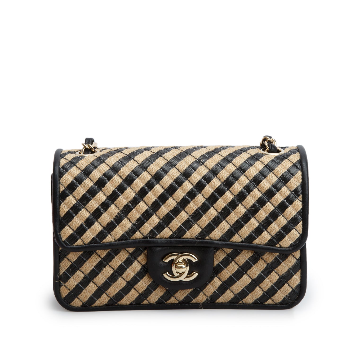Chanel Neutral Black Quilted Urban Jungle Raffia Mini Rectangular Flap Bag w/ Box