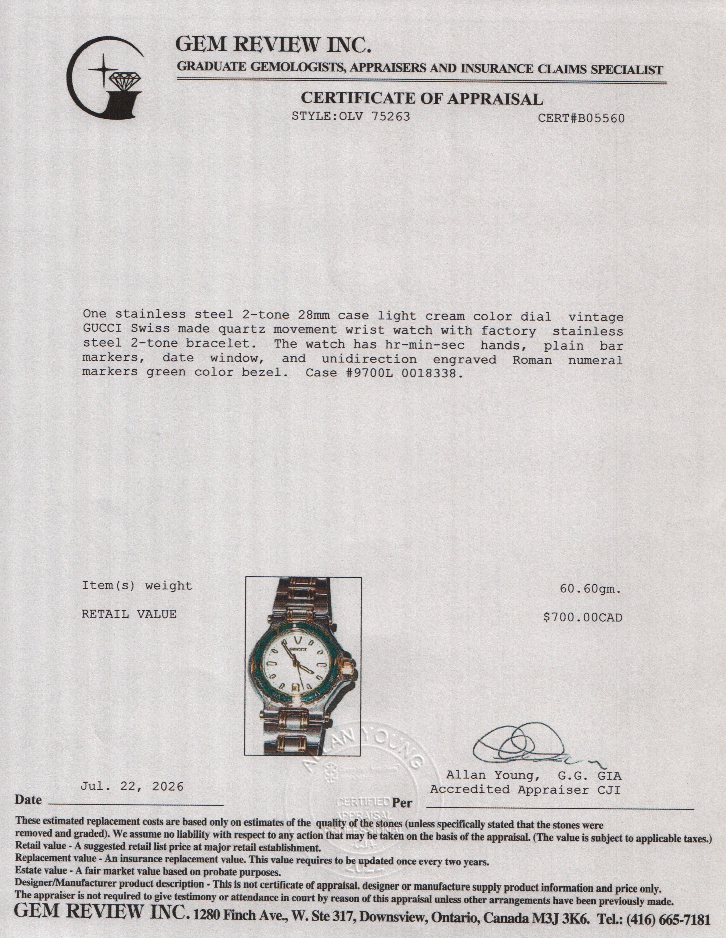 Gucci Vintage Two-Tone Stainless Steel 9700L Series 28 MM Quartz Watch Cream Dial w/ Box