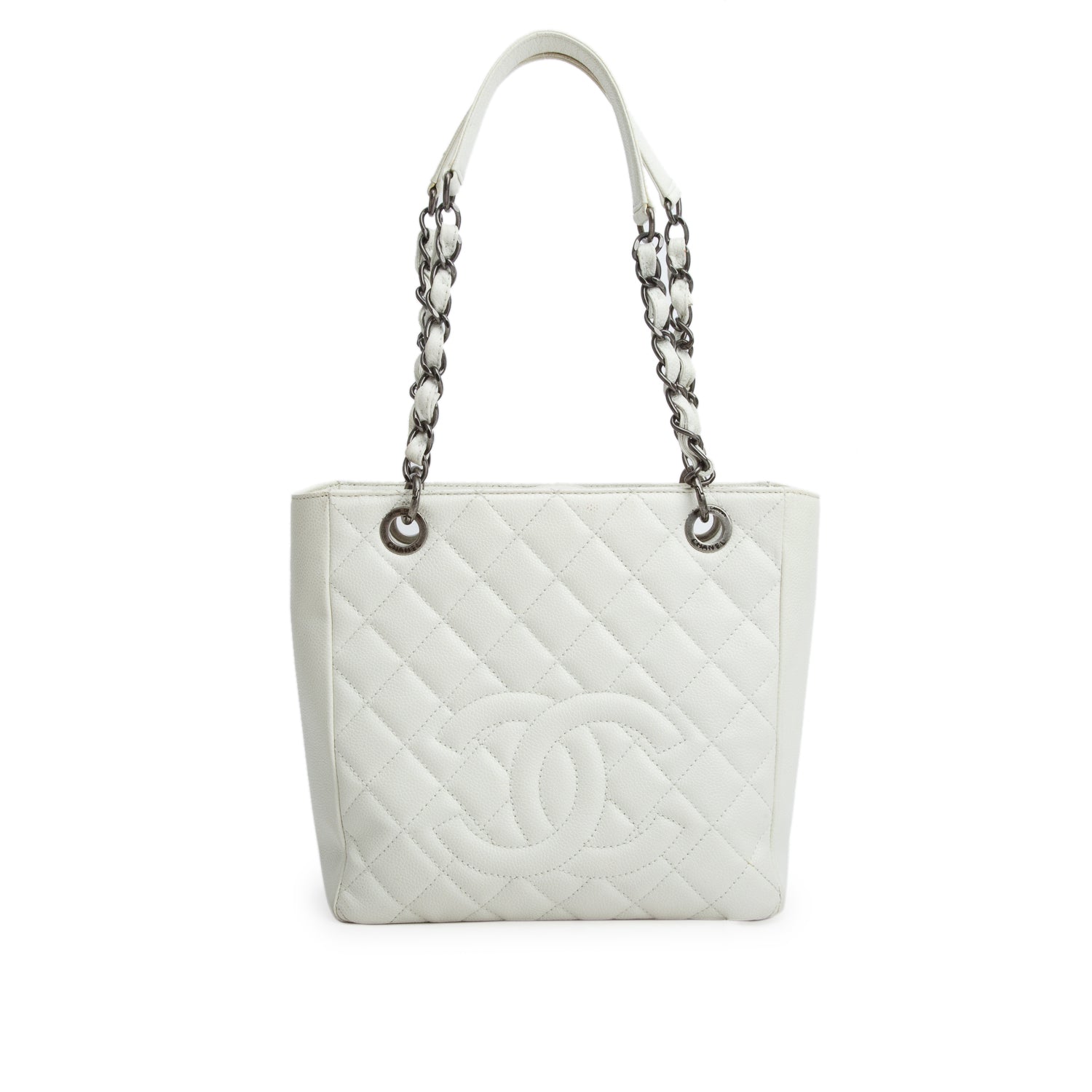Chanel White Caviar Quilted Petite Shopping Tote PST
