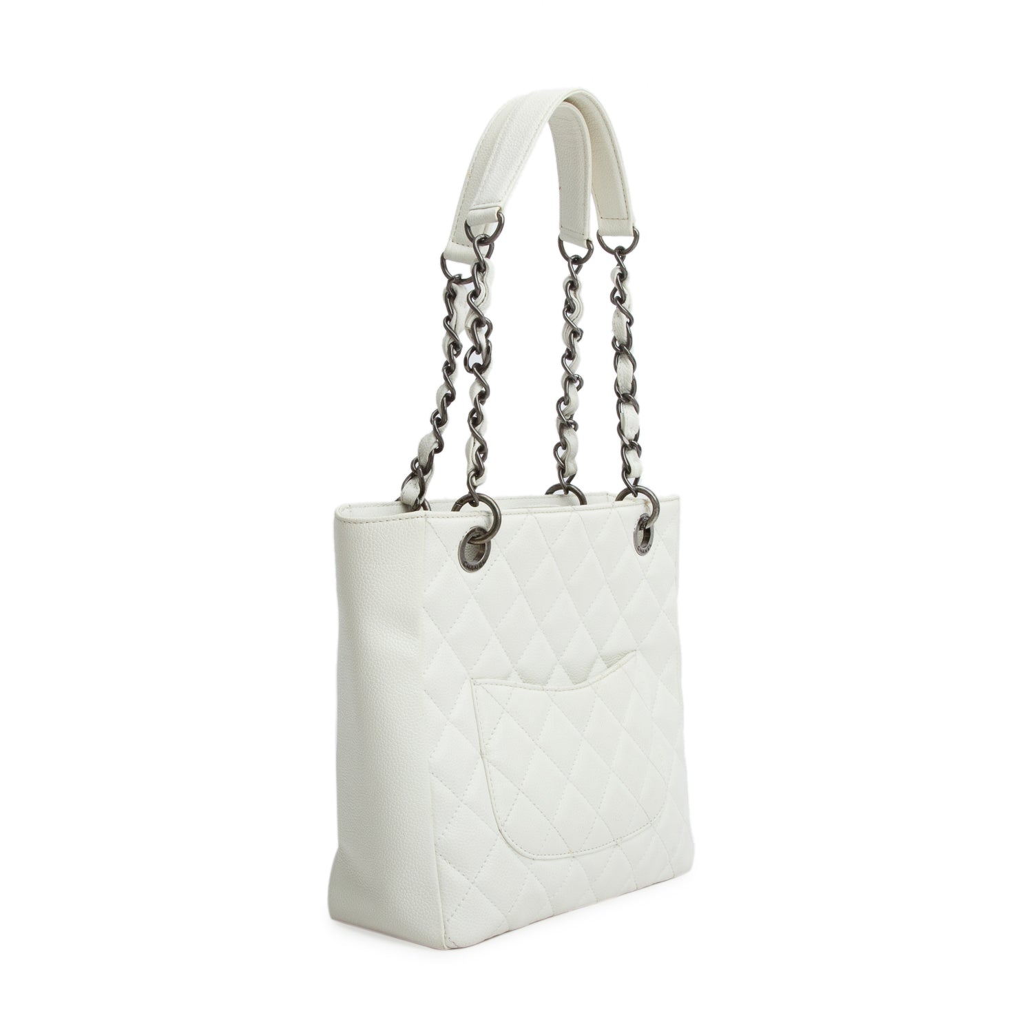 Chanel White Caviar Quilted Petite Shopping Tote PST
