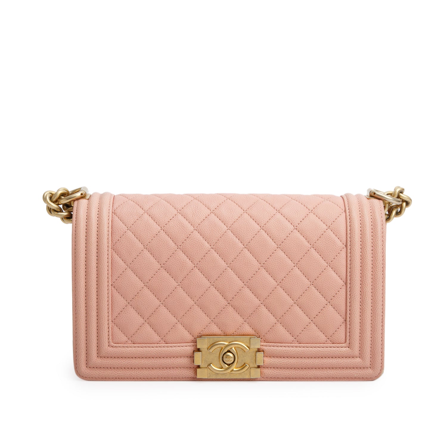 Chanel Pink Quilted Caviar Medium Boy Bag w/ Authenticity Card