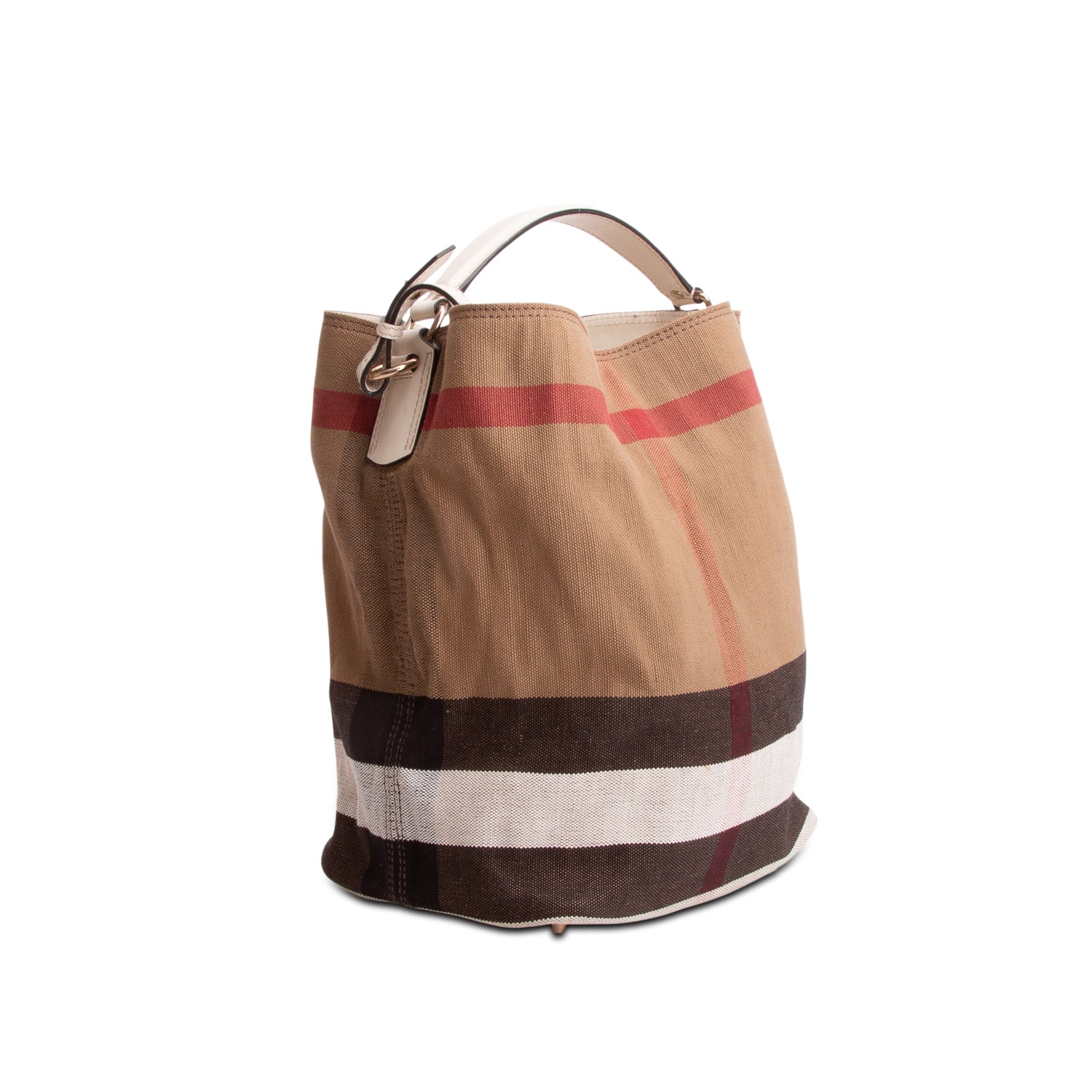 Burberry Mega Check White Laather Trim Medium Ashby Hobo Bag w/ Box, Strap & Pouch