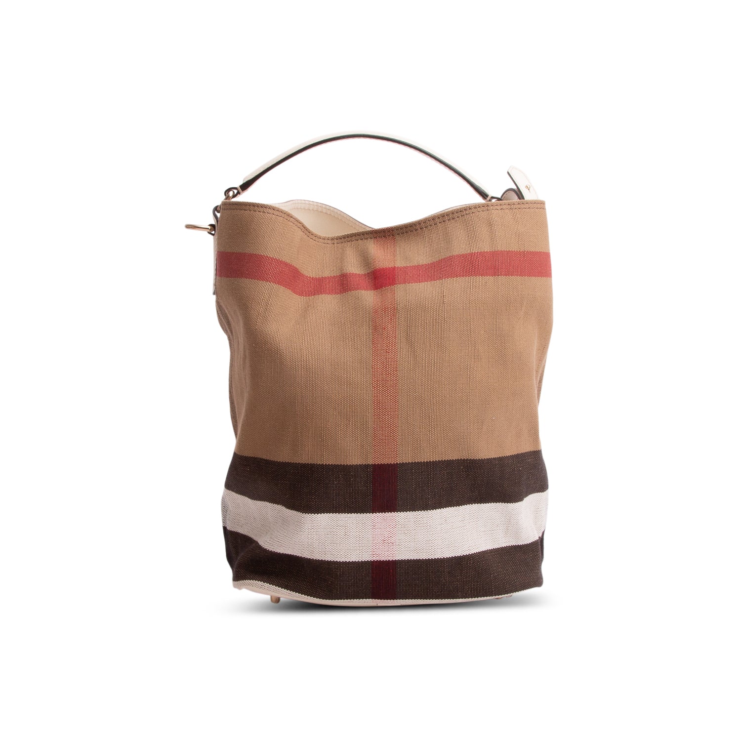 Burberry Mega Check White Laather Trim Medium Ashby Hobo Bag w/ Box, Strap & Pouch