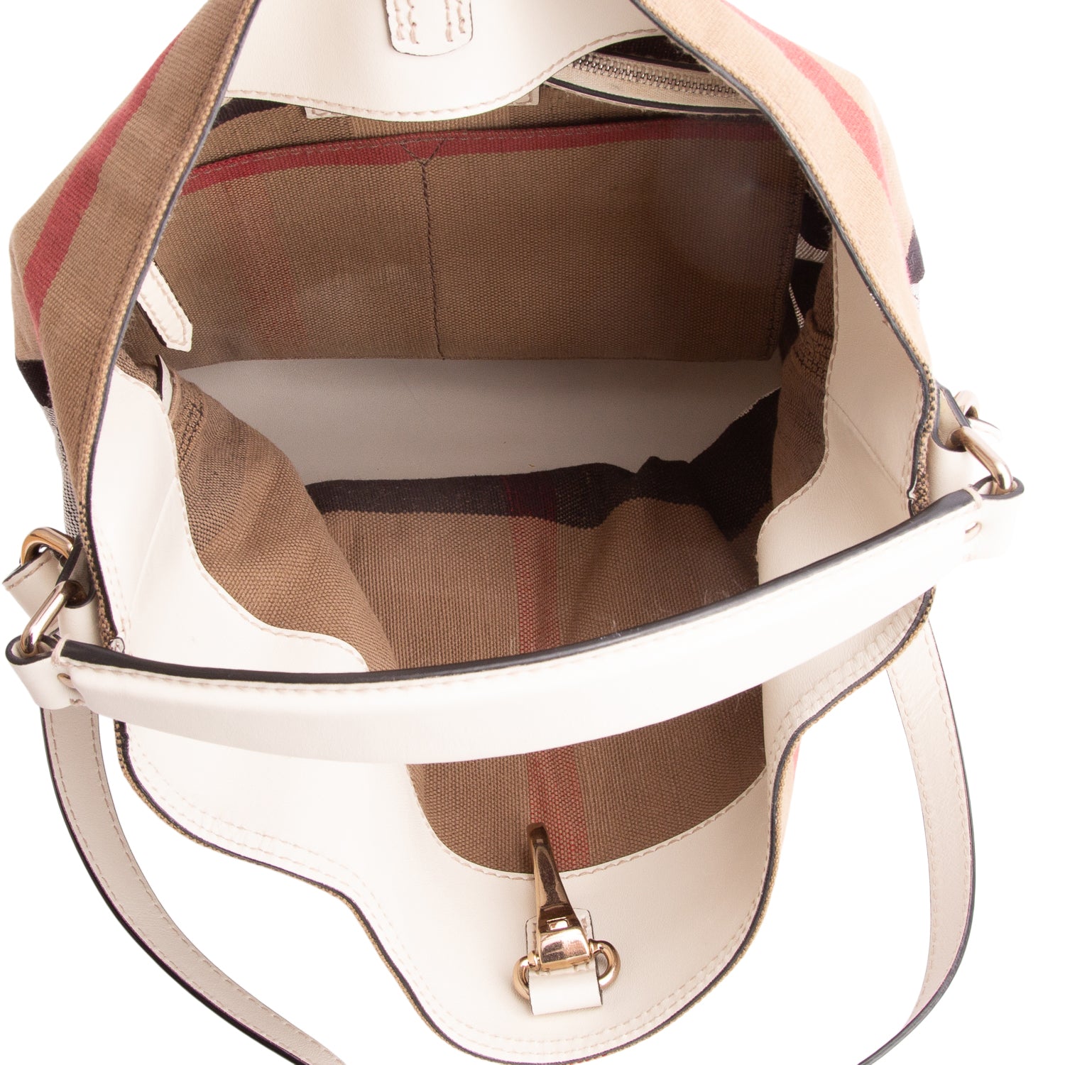 Burberry Mega Check White Laather Trim Medium Ashby Hobo Bag w/ Box, Strap & Pouch