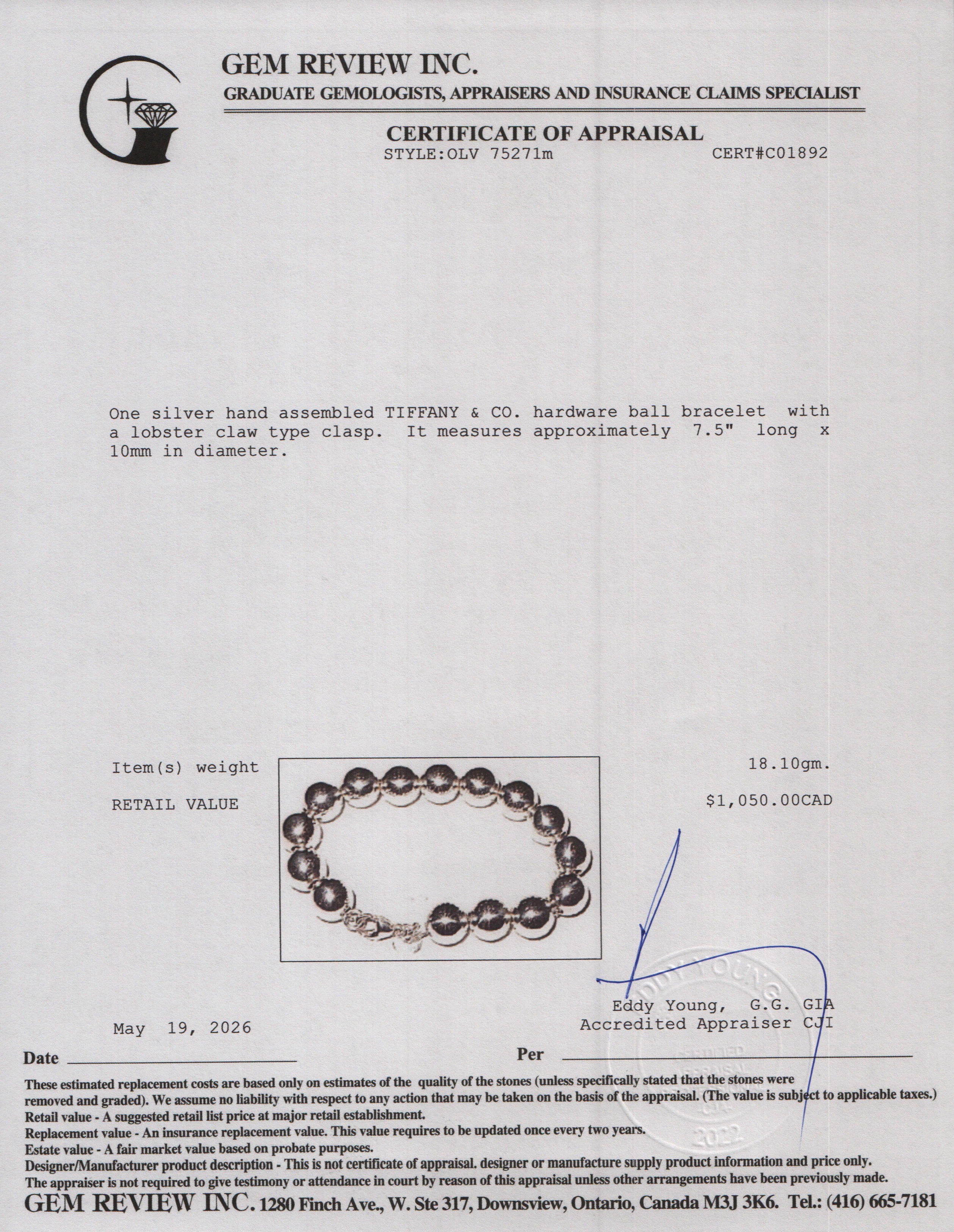 Tiffany & Co. Sterling Silver 10 MM HardWear Ball Bracelet