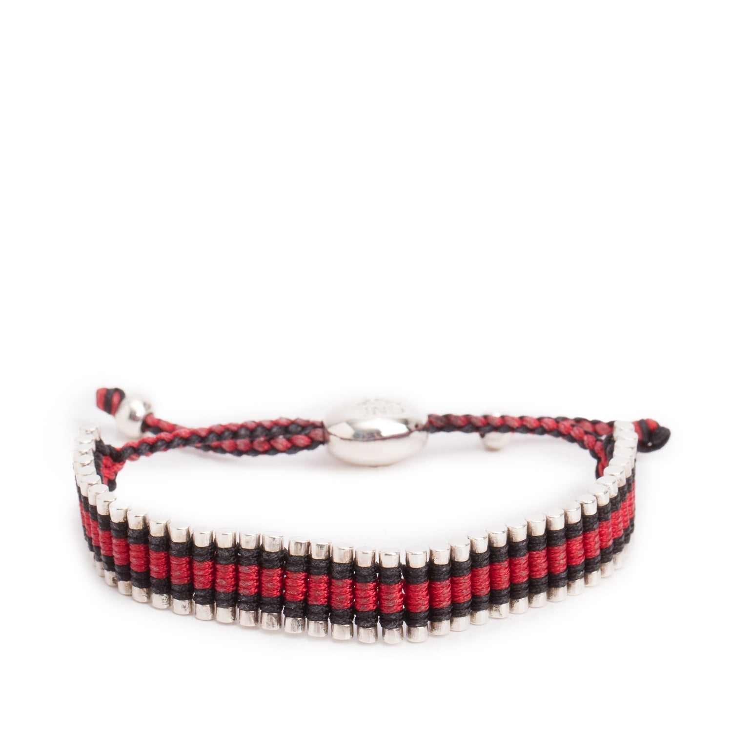 Links of London Sterling Silver Black & red Cord Friendship Bracelet w/ Box
