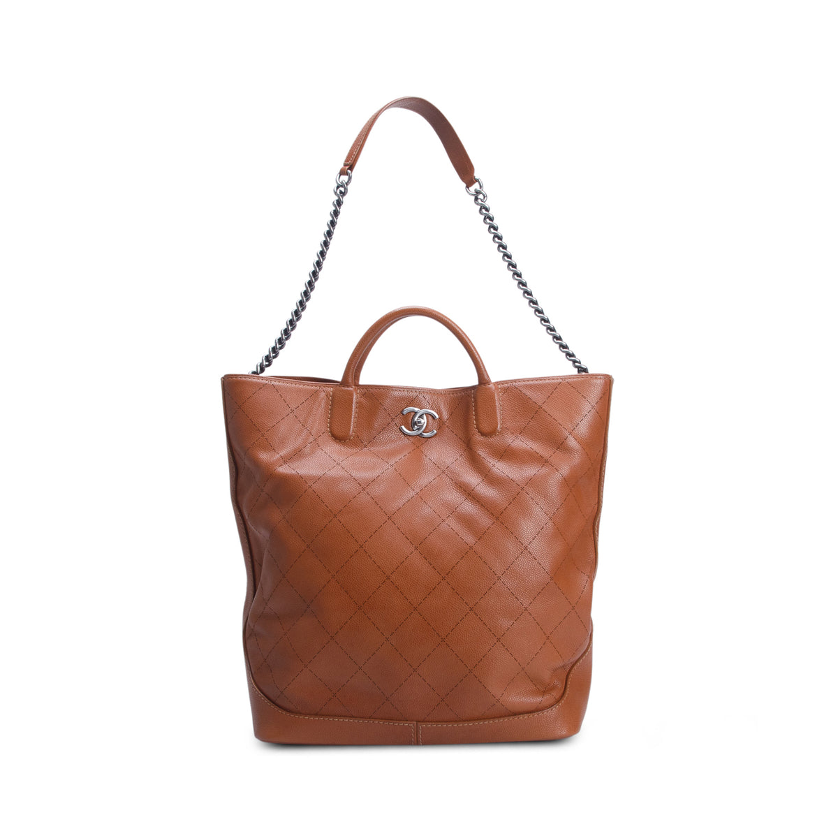 Chanel Brown Quilted Caviar Leather Large CC Top Handle Tote