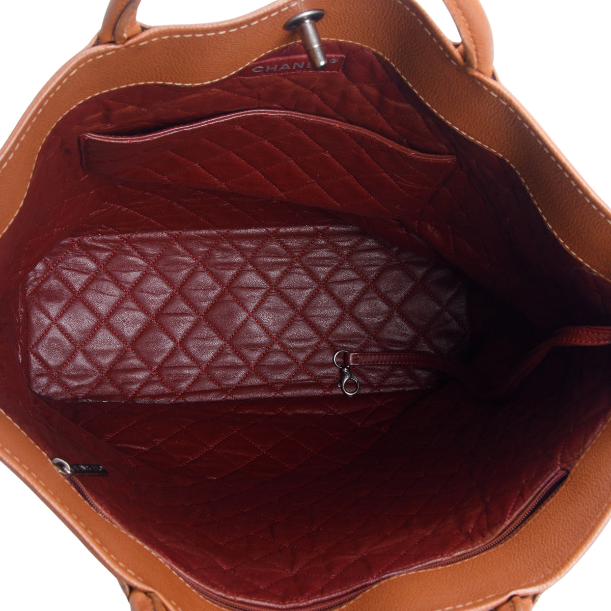 Chanel Brown Quilted Caviar Leather Large CC Top Handle Tote