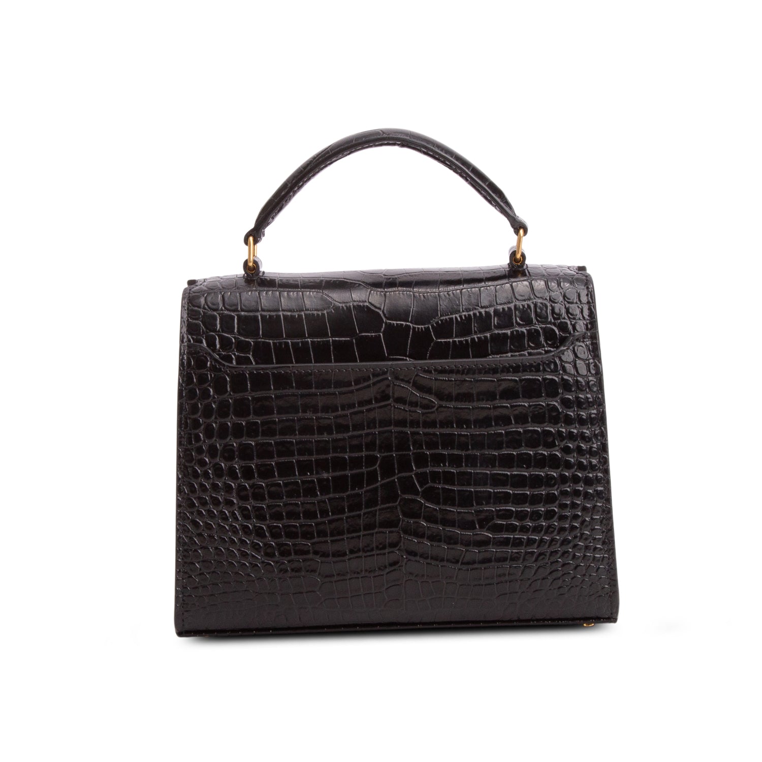 Saint Laurent Black Croc-Embossed Leather Cassandra Mini Top Handle Bag