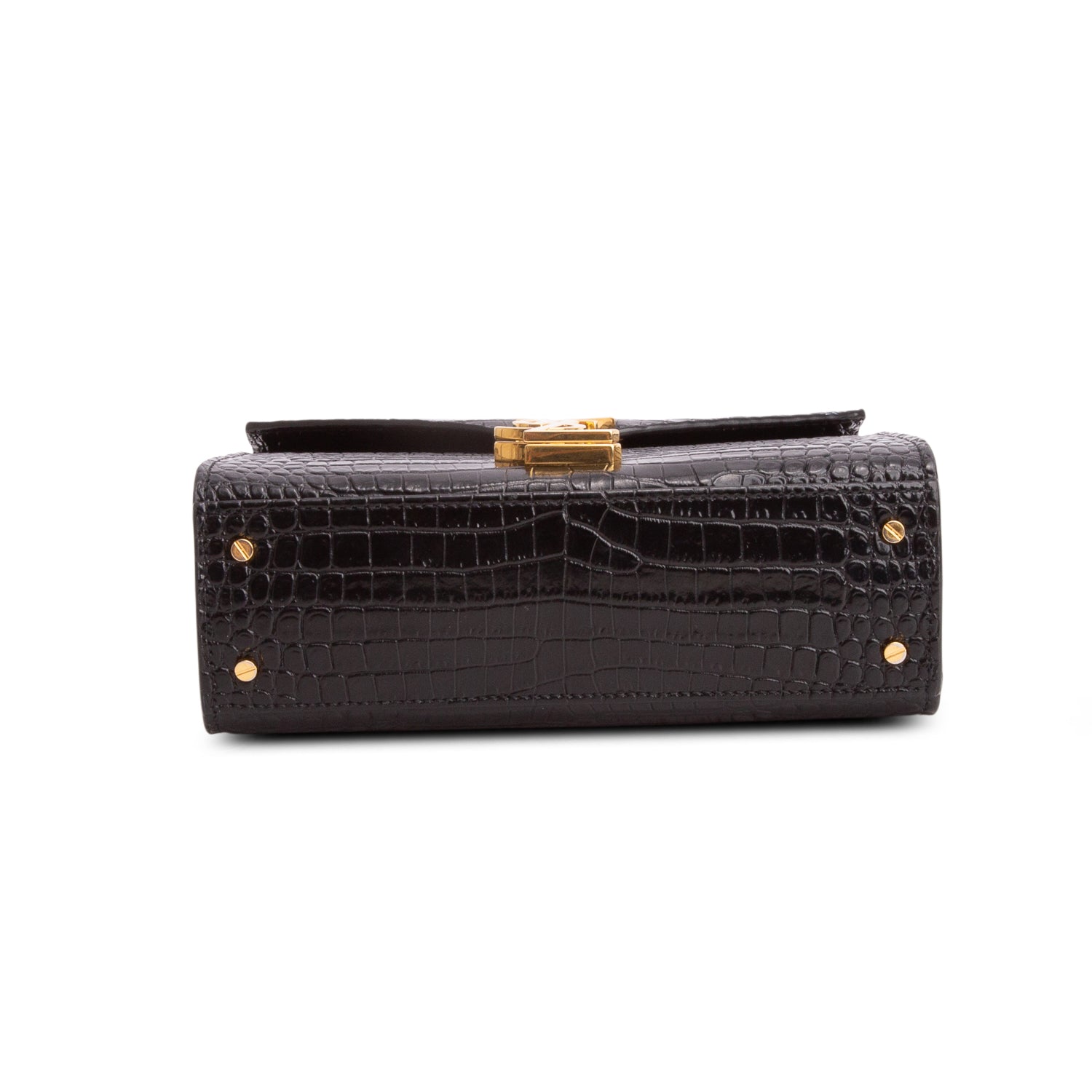 Saint Laurent Black Croc-Embossed Leather Cassandra Mini Top Handle Bag
