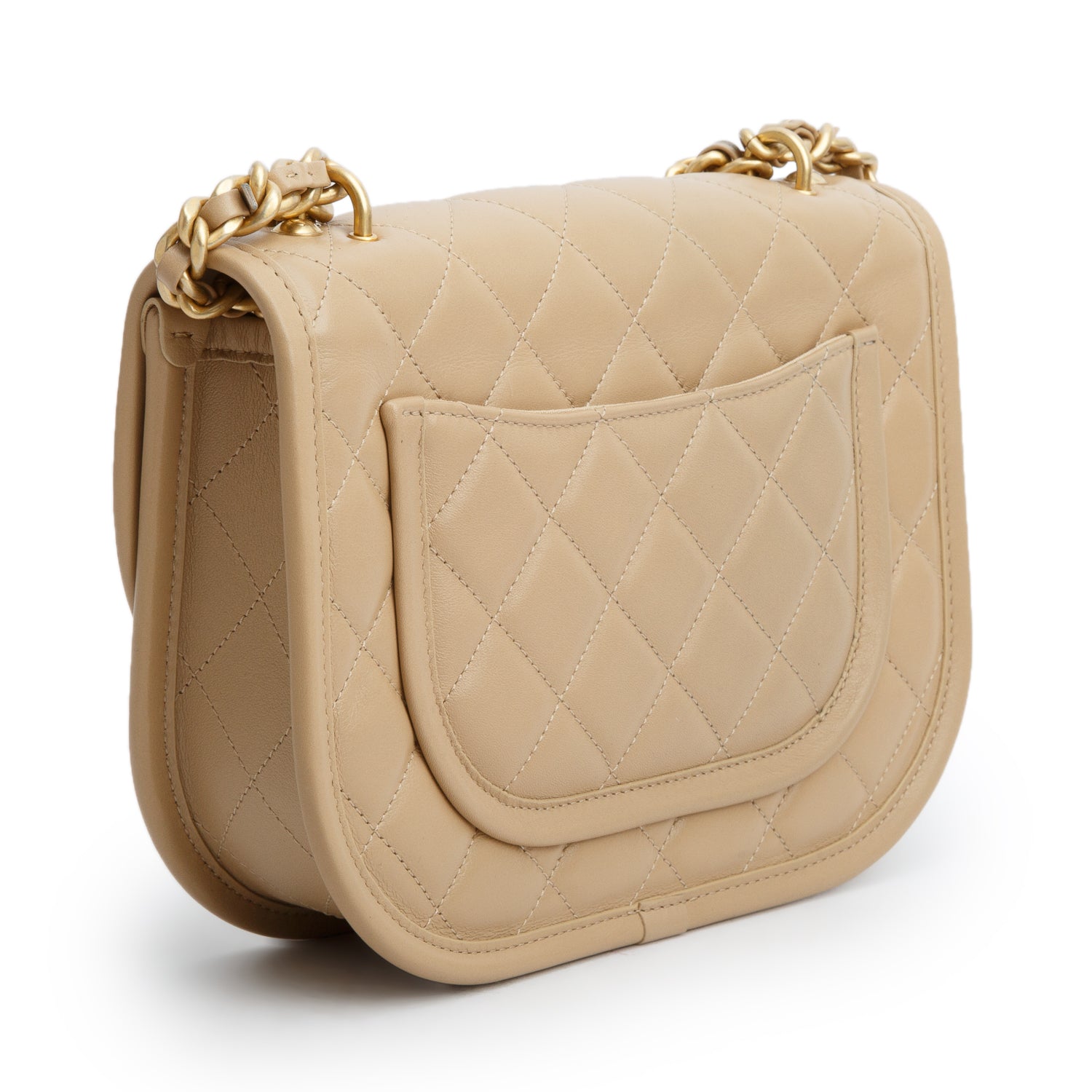 Chanel 2024 Beige Quilted Lambskin Leather Messenger Flap Bag