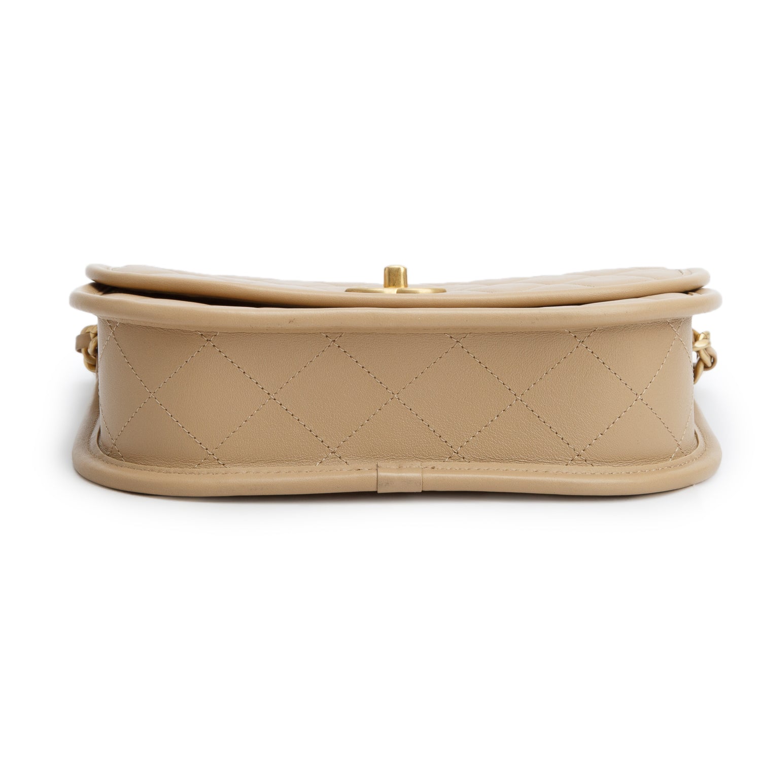 Chanel 2024 Beige Quilted Lambskin Leather Messenger Flap Bag