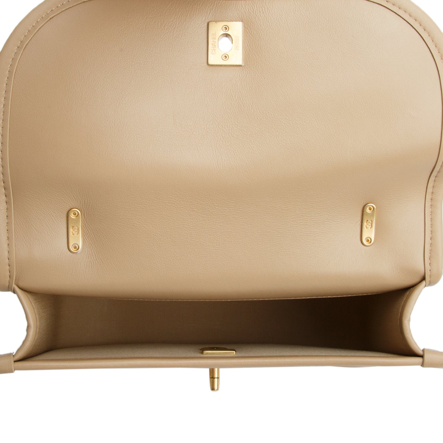 Chanel 2024 Beige Quilted Lambskin Leather Messenger Flap Bag