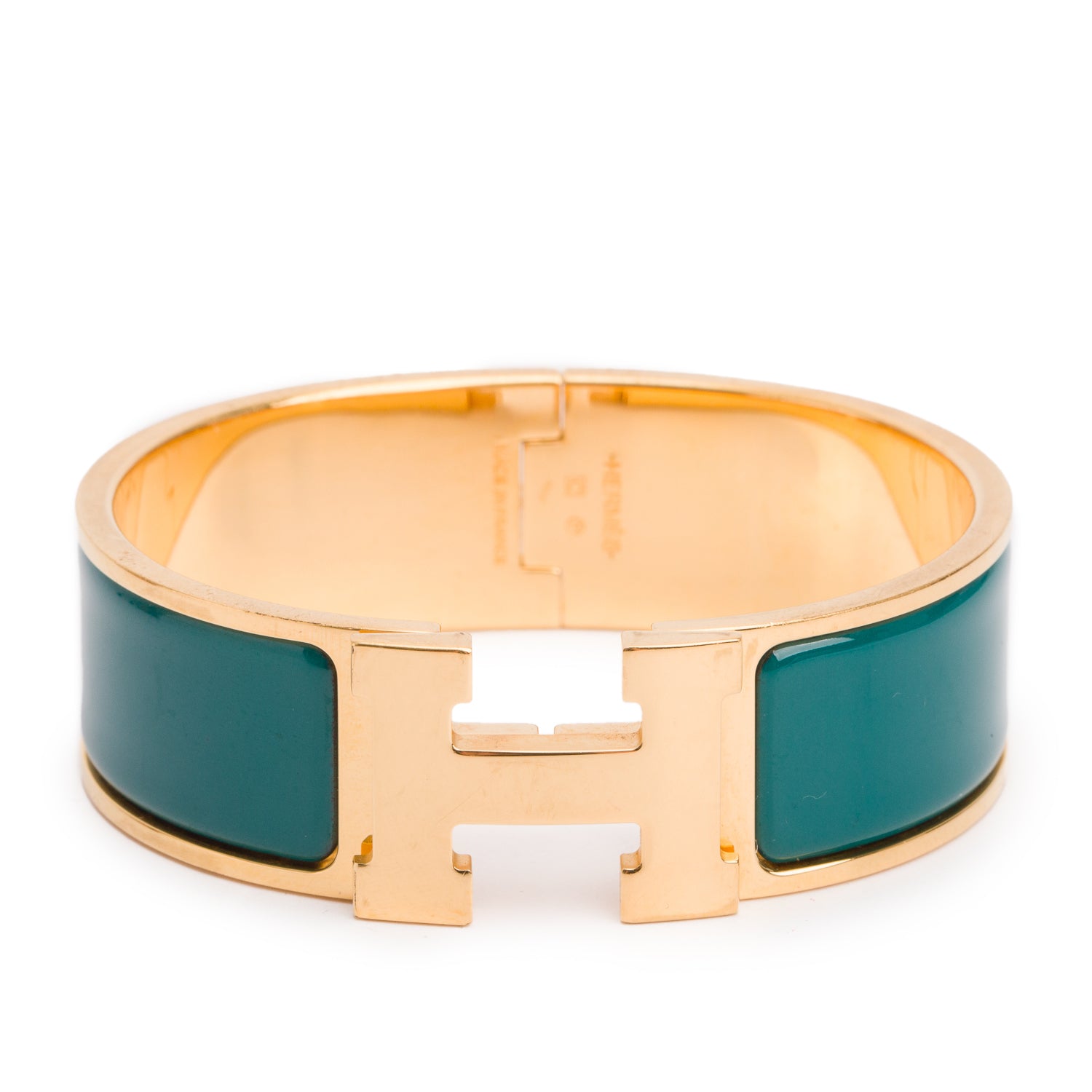 Hermes Gold Plated Green Enamel Clic Clac H Bracelet