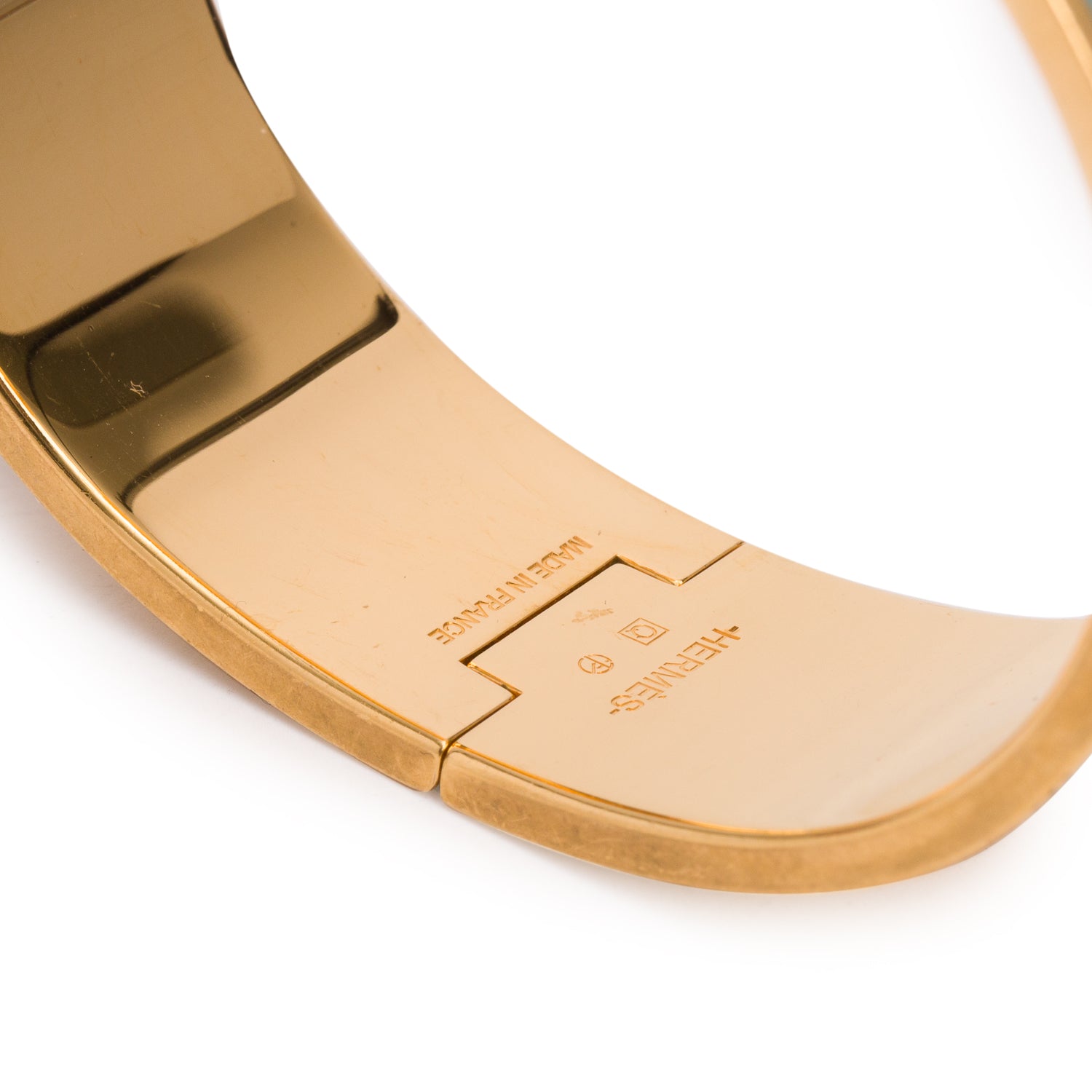 Hermes Gold Plated Green Enamel Clic Clac H Bracelet