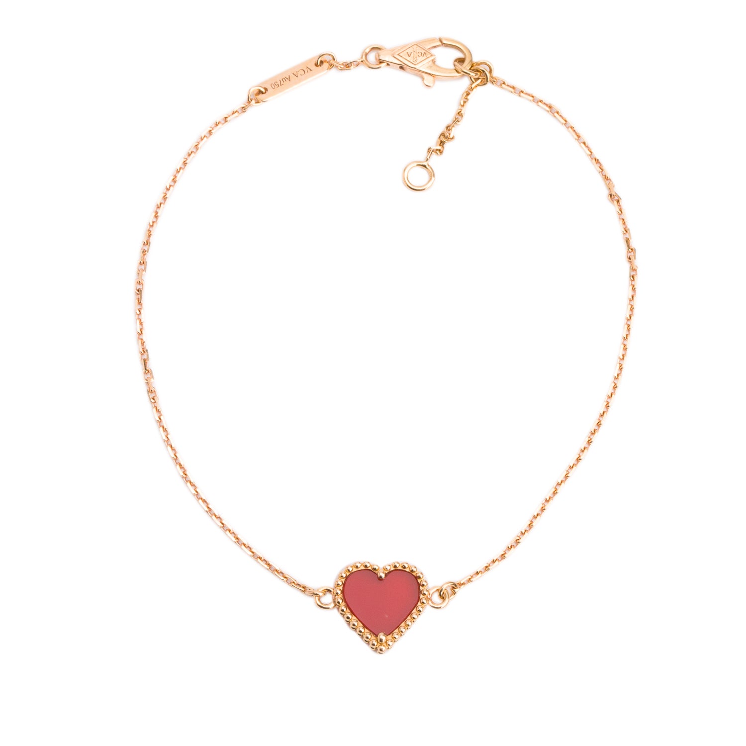 Van Cleef & Arpels 18k Rose Gold Sweet Hearts 1 Motif Carnelian Bracelet