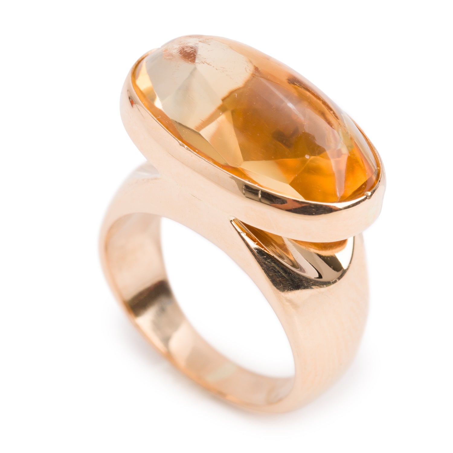 Georg Jensen 18k Yellow Gold Citrine No. 1096 by Tuk Fischer Modernist Ring, Size 4.75