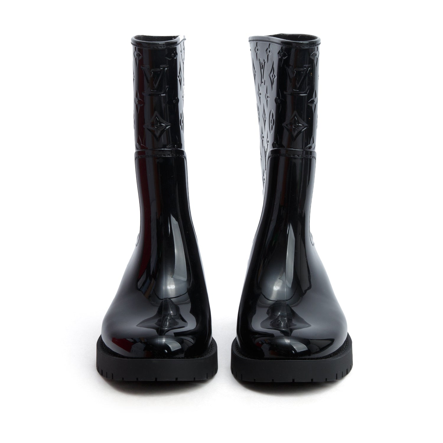 Louis Vuitton Black Monogram Rubber Rain Boots, Size 41 w/ Box