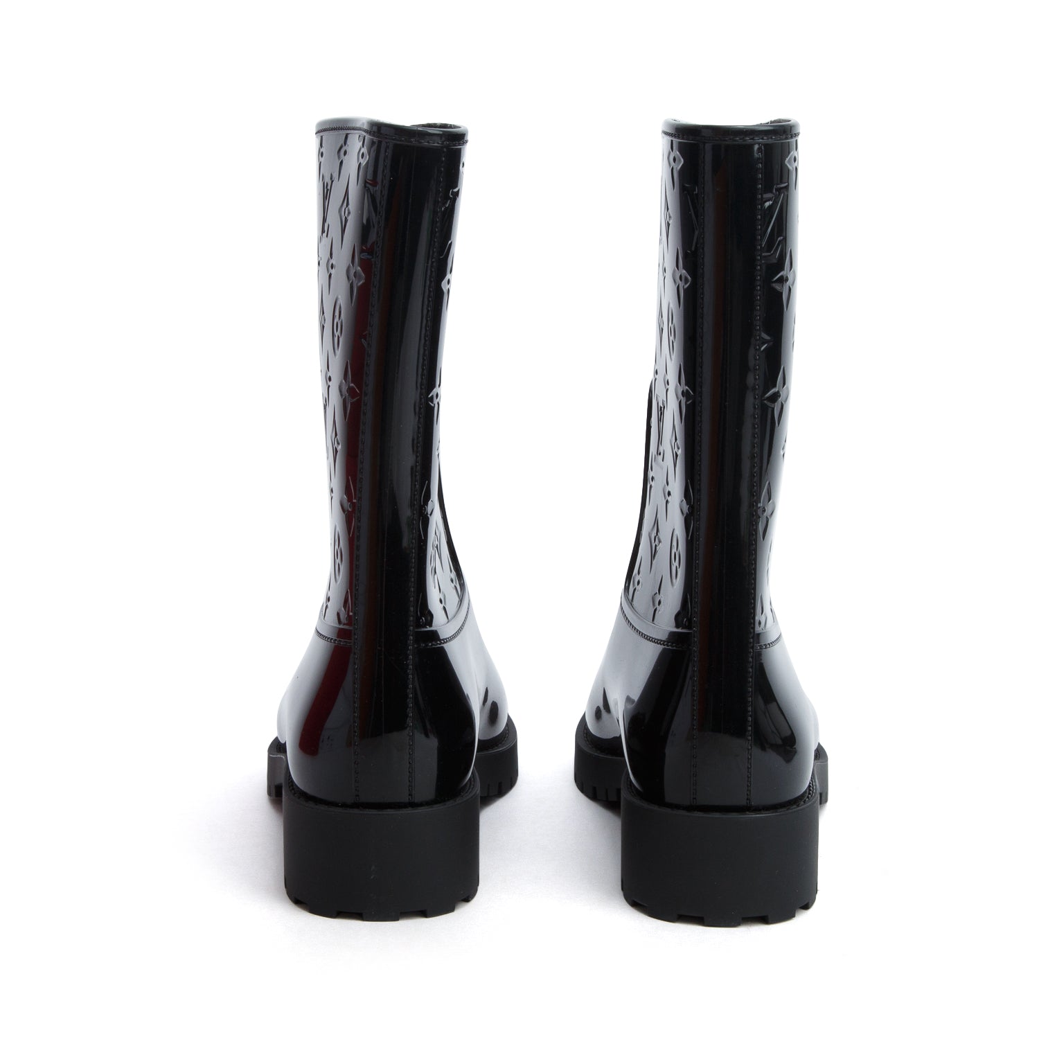 Louis Vuitton Black Monogram Rubber Rain Boots, Size 41 w/ Box