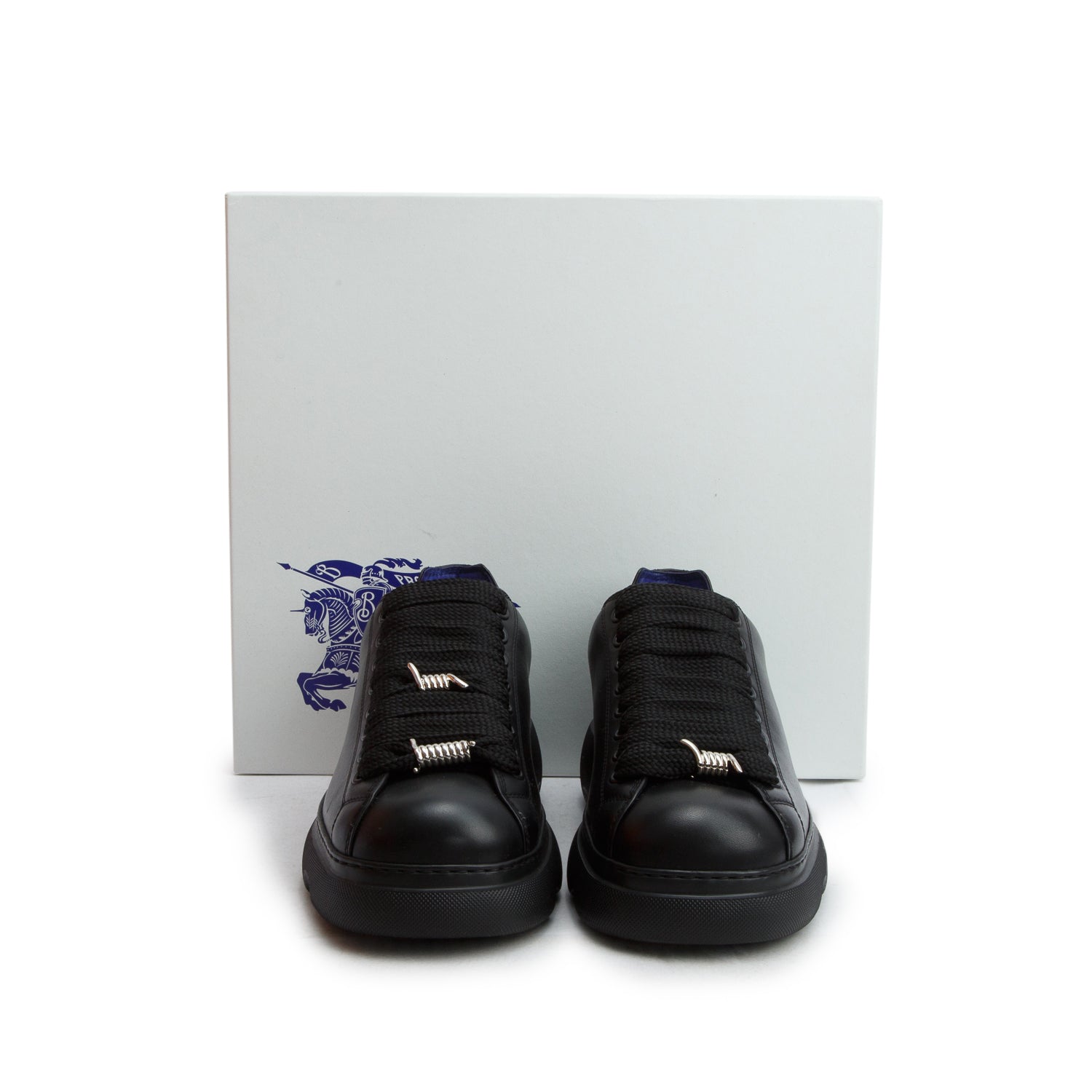 Burberry Black Leather Ranger Trainer Sneakers, Size 42 w/ Box