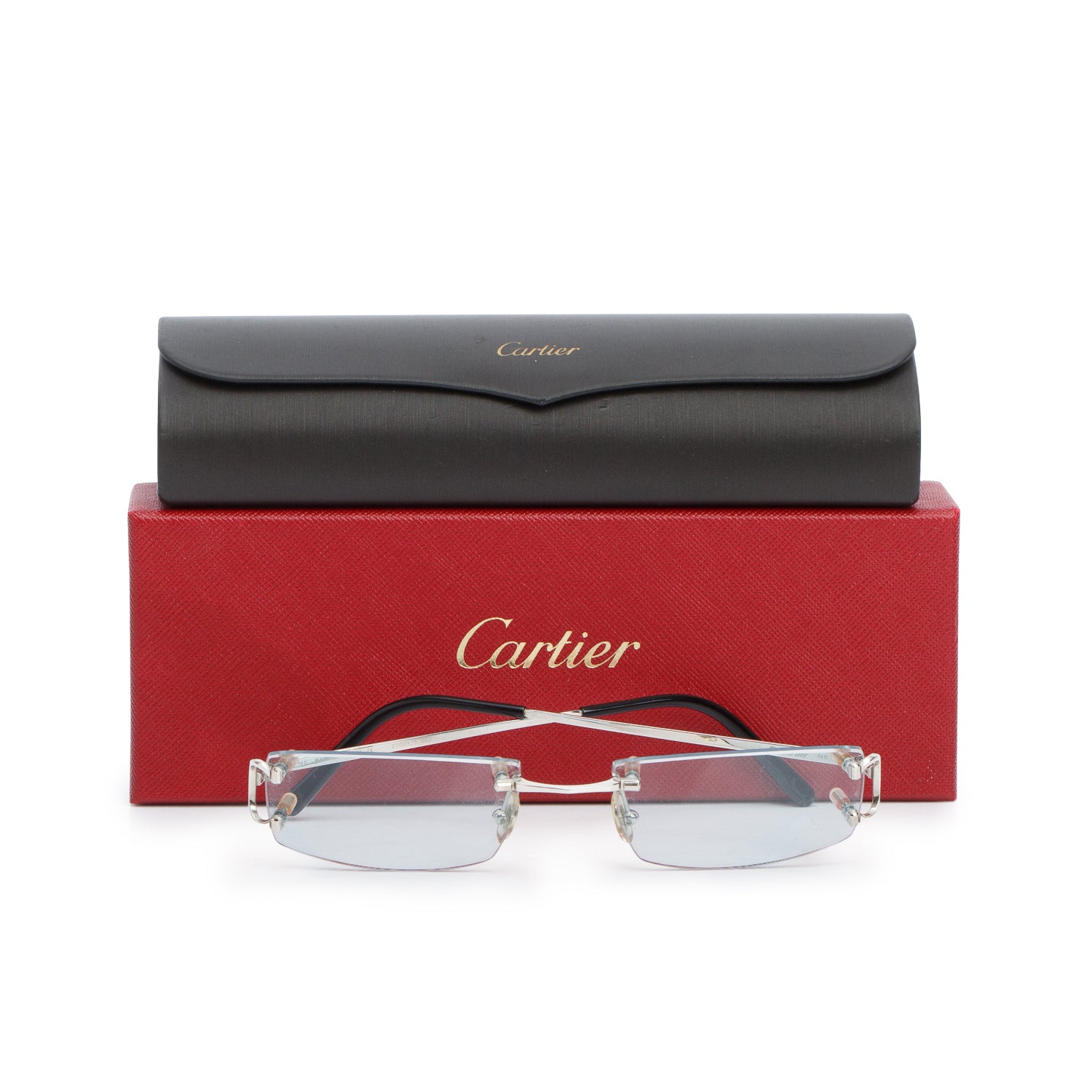 Cartier CT0092O Rimless Rectangle C Decor Demo Eyeglasses w/ Box & Case