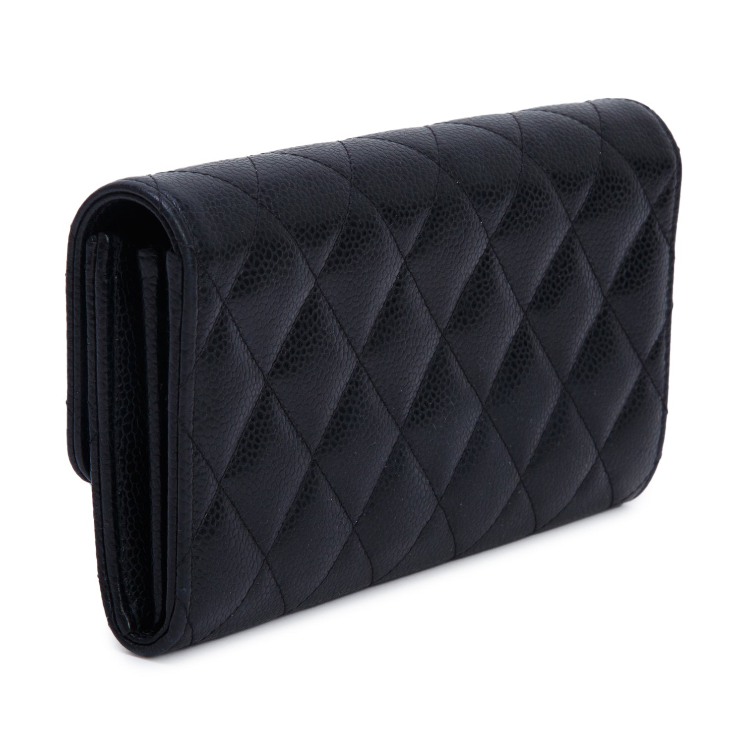 Chanel Black Caviar Leather Classic Long Flap Wallet w/ Box & Authenticity Card