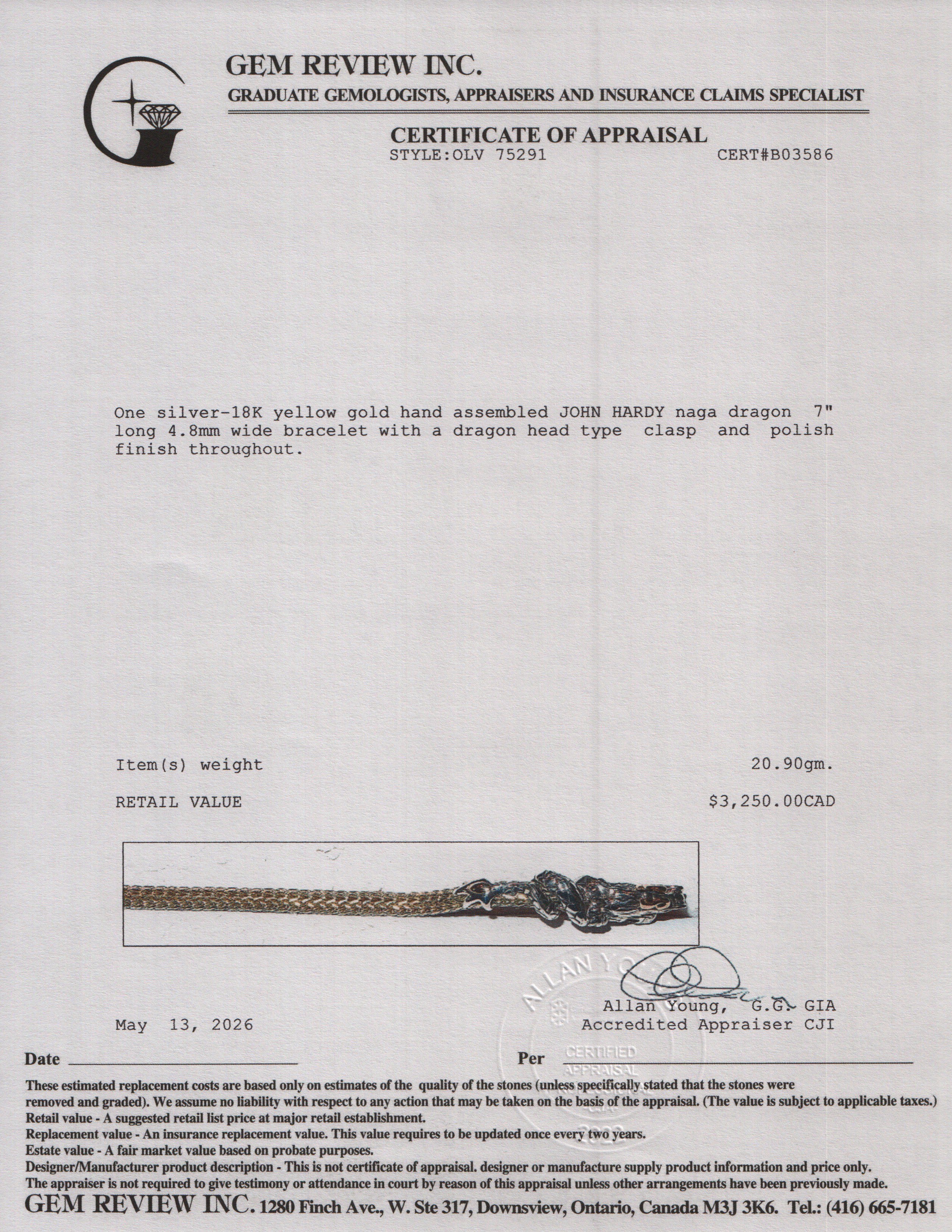 John Hardy Two-Tone Naga Dragon Bracelet w/ Box