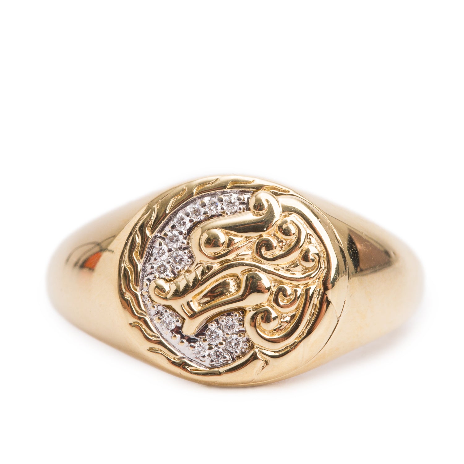 John Hardy 18k Yellow Gold Diamond Naga Ring, Size 8 w/ Box