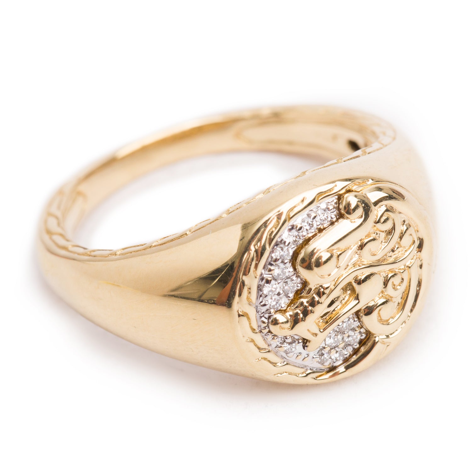 John Hardy 18k Yellow Gold Diamond Naga Ring, Size 8 w/ Box