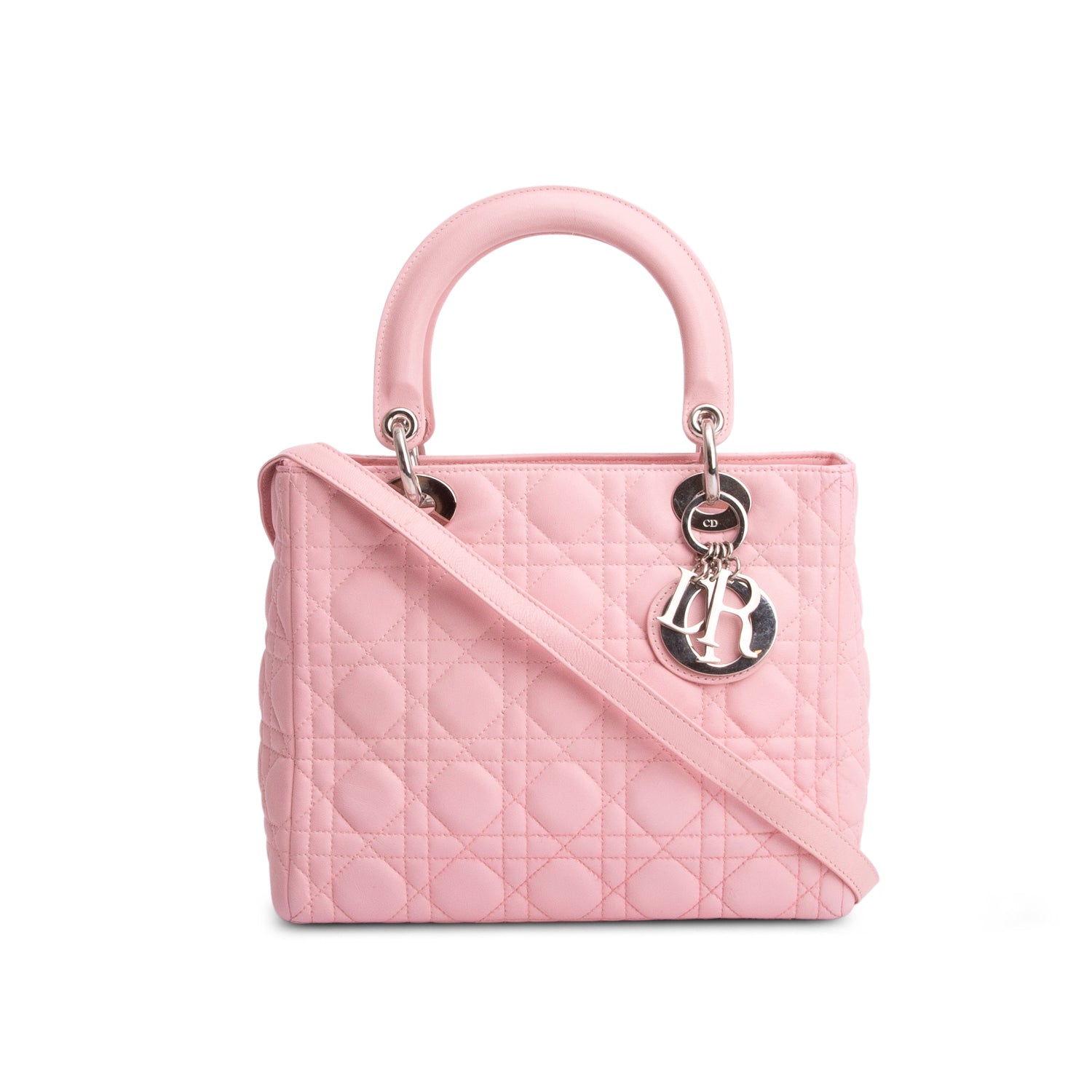 Christian Dior Pink Cannage Lambskin Leather Medium Lady Dior Bag w/ Strap