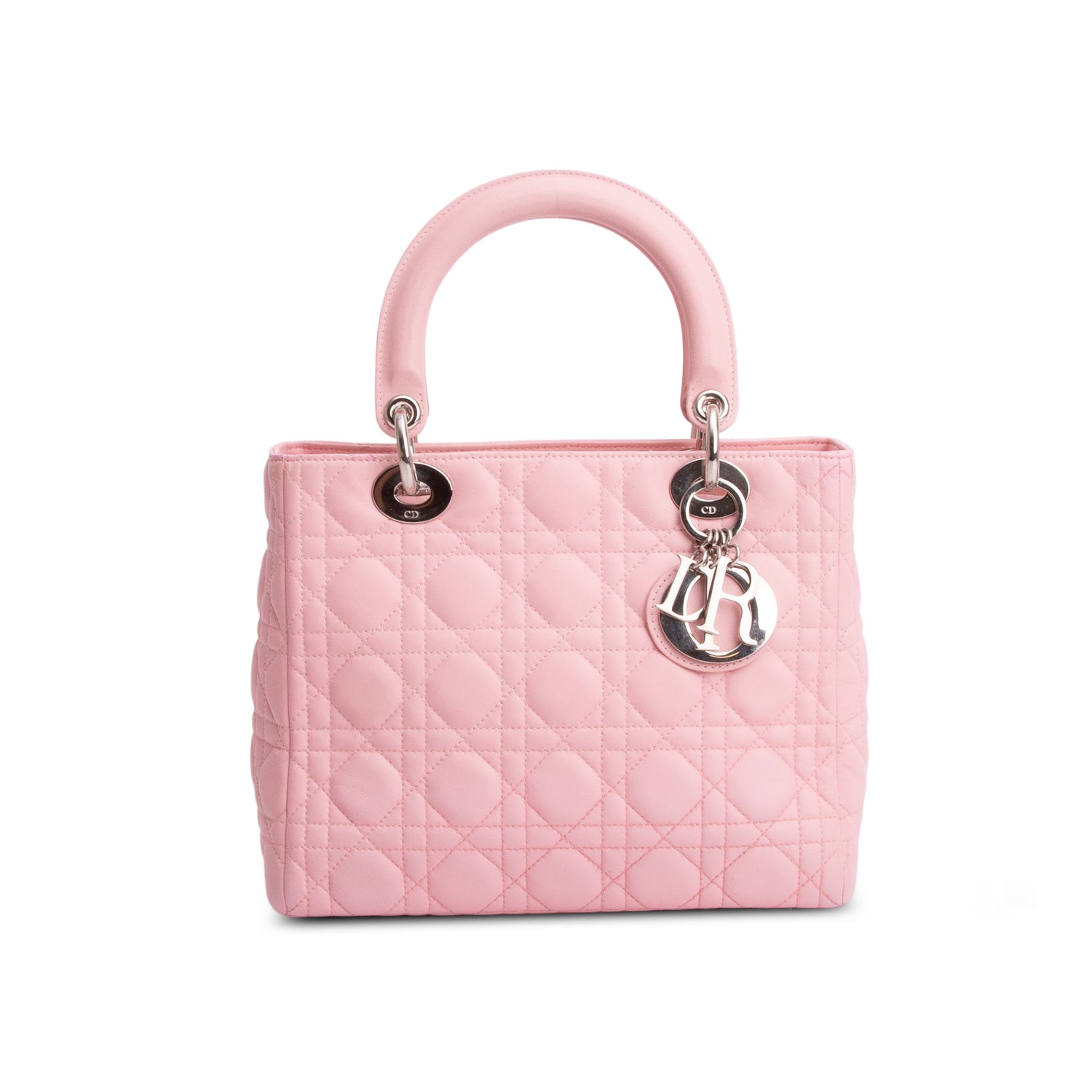 Christian Dior Pink Cannage Lambskin Leather Medium Lady Dior Bag w/ Strap