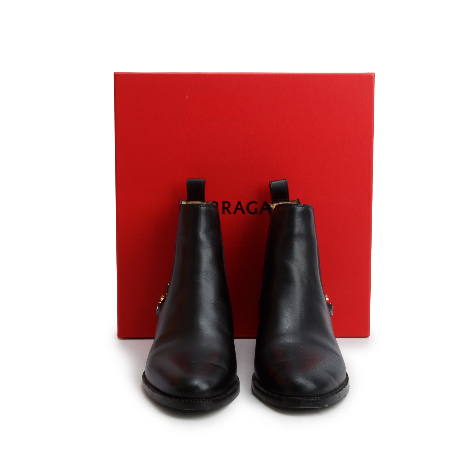 Salvatore Ferragamo Black Leather Chelsea Boots, Size 10 w/ Box