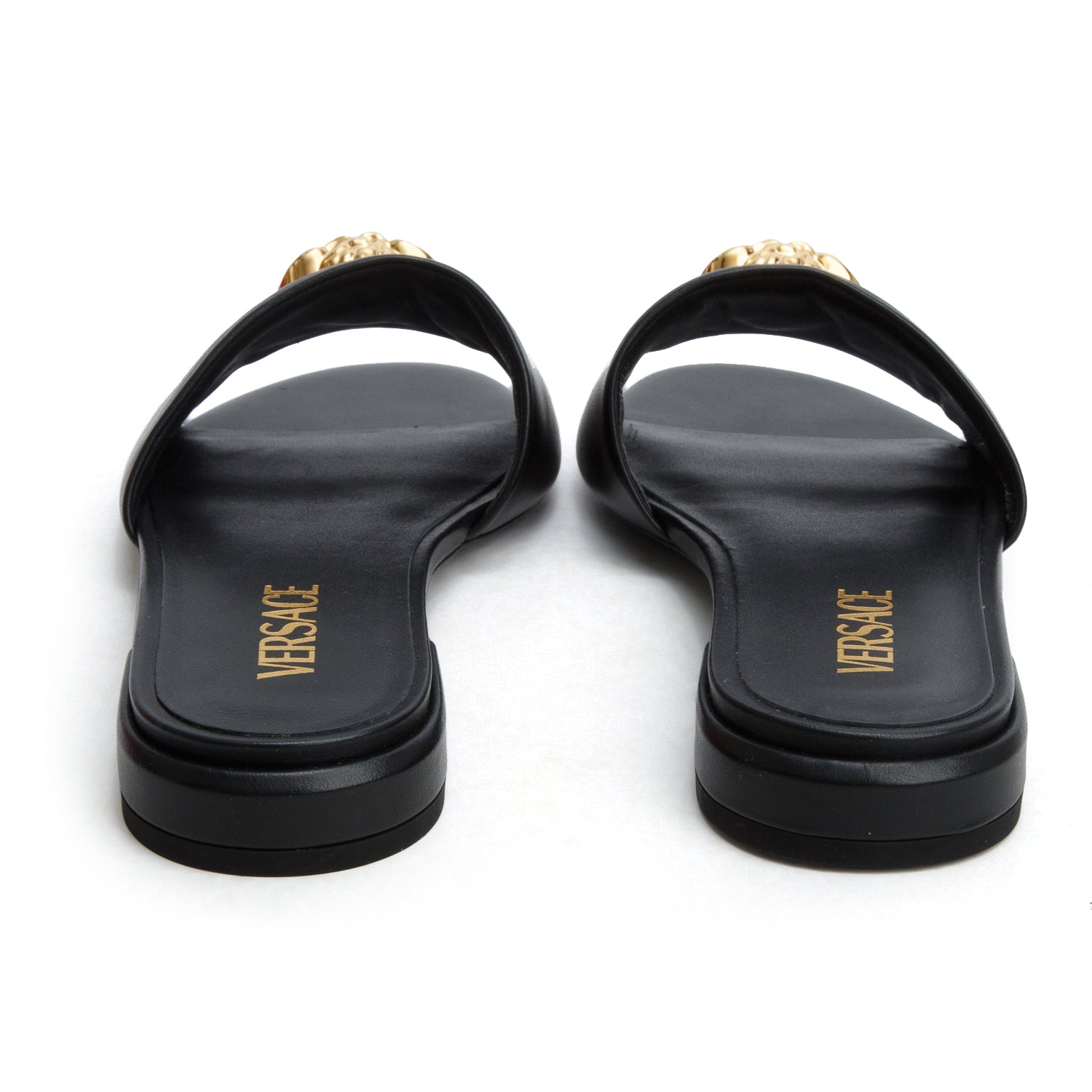 Versace Black Leather La Medusa Slide Sandals, Size 41 w/ Box