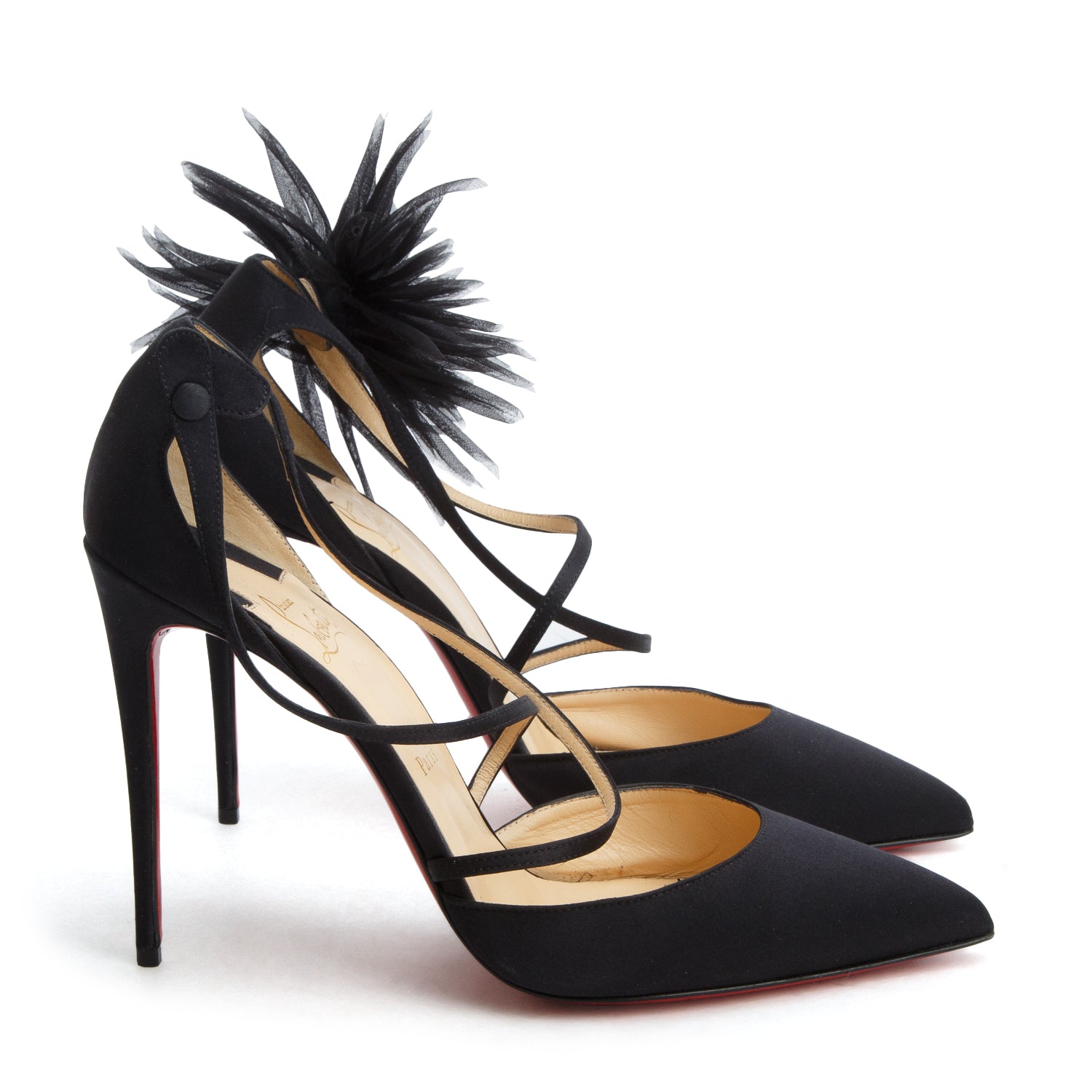 Christian Louboutin Black Satin Gela Davis Pumps, Women's Size 42 w/ Box
