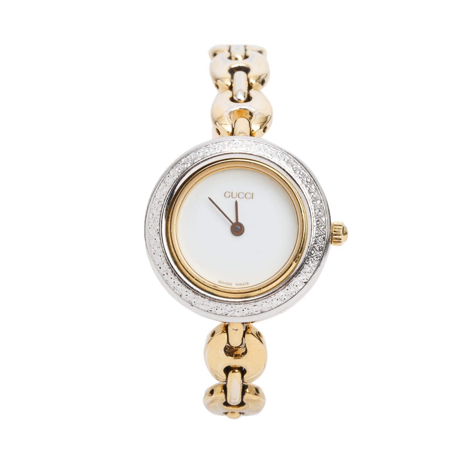Gucci Gold Plated Stainless Steel 1100 Series 26 MM Watch White Dial w/ Birks Box & 6 Multicolour Bezels